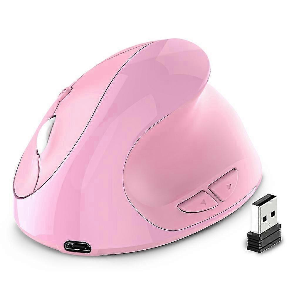 Rechargeable Wireless USB 2.4G Ergonomic Vertical Mouse for Computer Laptop Gaming - Pink