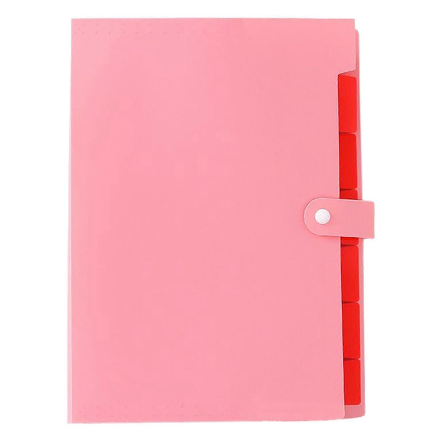 Hanging File Folder A4 Size for School Invoices - Portable Storage Solution with Colored Labels and 7 Compartments in Pink