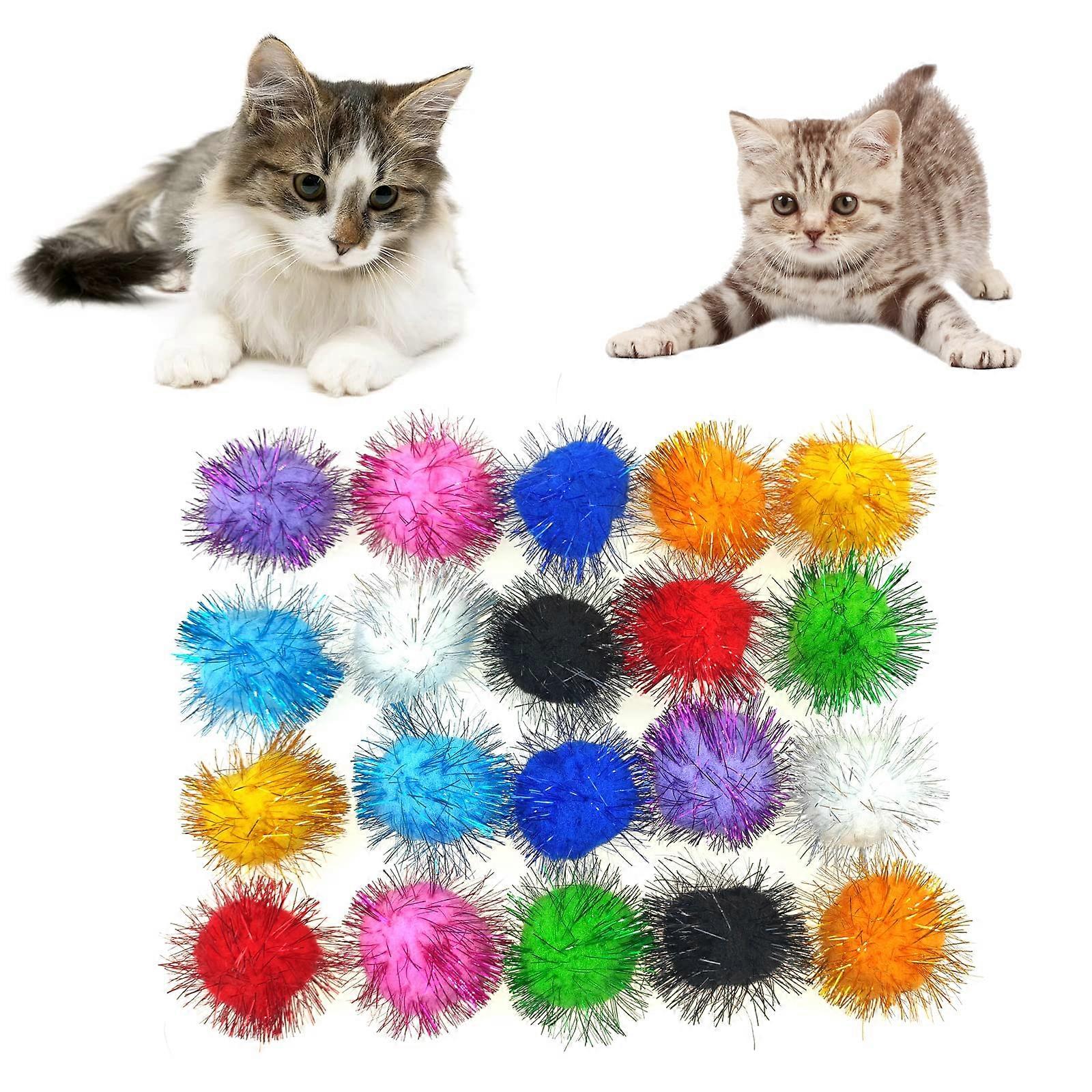 Glitter Cat Balls 1.5 Inch, 20 Pieces, Colorful Tinsel, Chew and Chase Interactive Lightweight Indoor Cat Toys, 4.5 Cm