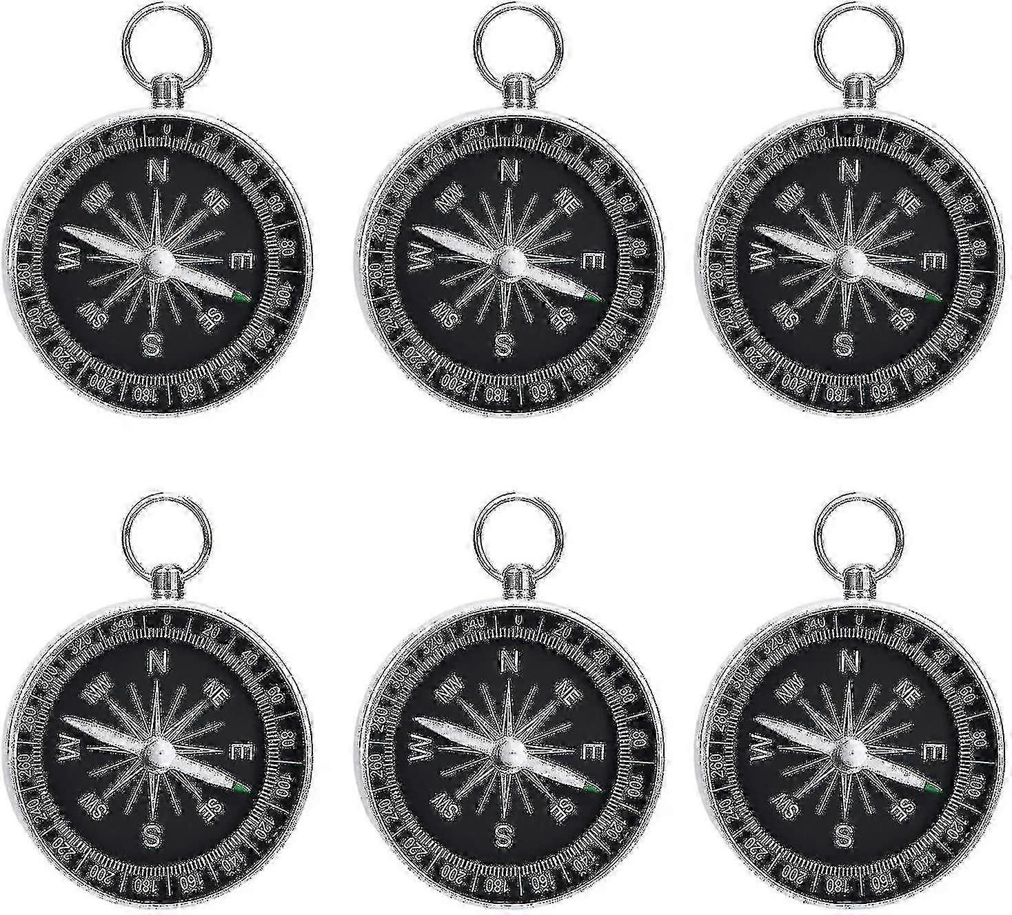 6 Pack Portable Mini Compass Keychain for Kids