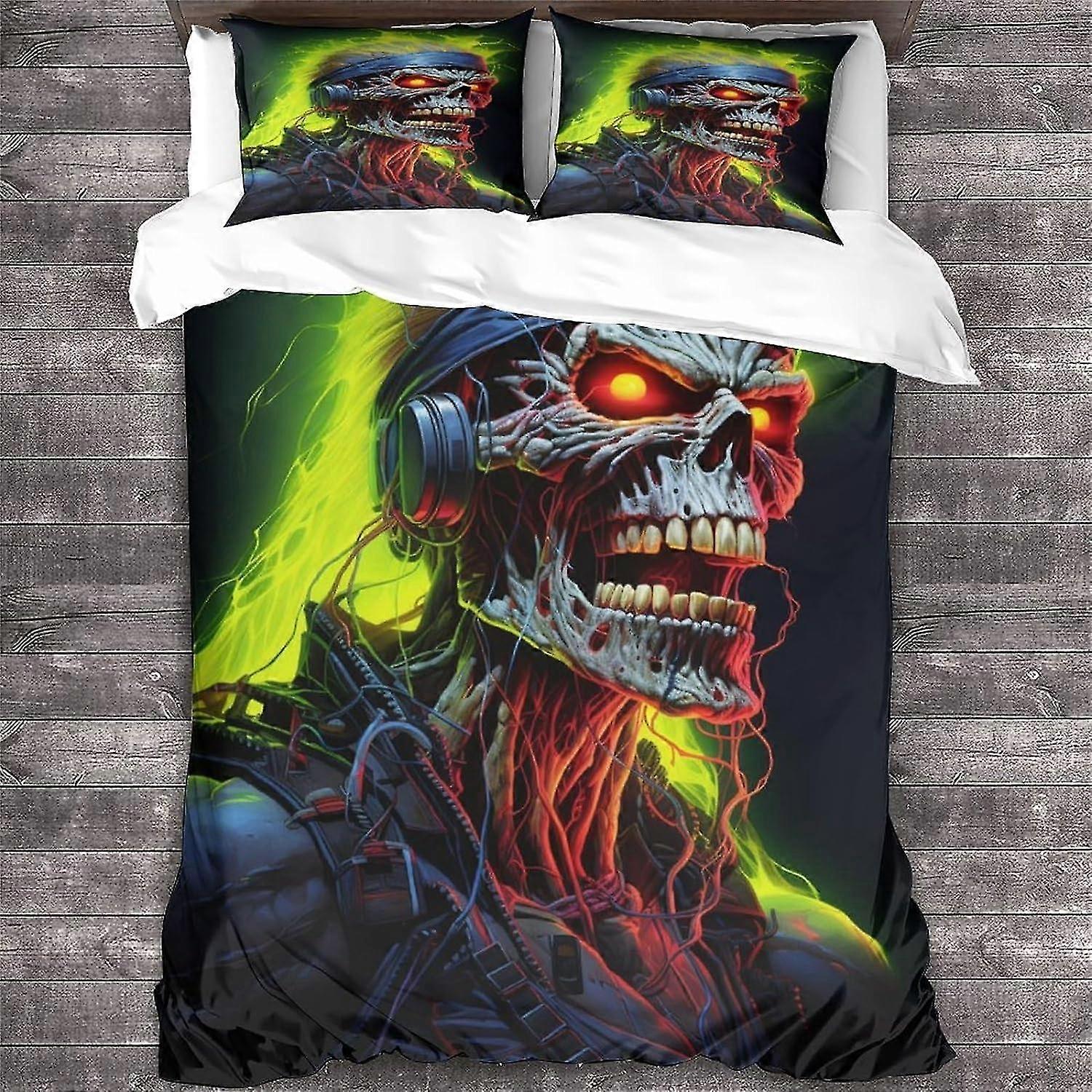 Heavy Metal Guitar Pattern Printed Bedding Duvet Cover with Zipper Closure, Soft Microfiber Skull Bedding Set