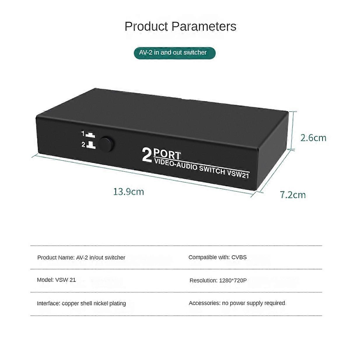 2 in 1 Out AV Switch Selector Box 2 Port 3RCA AV Audio Video Switch Splitter Hub Switcher for DVD Player STB HDTV TV Box