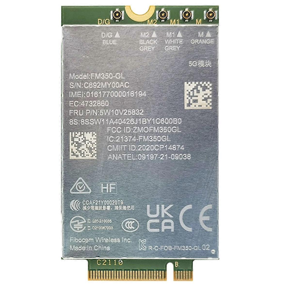 FM350- Sub-6 GHz 5G/4G/3G Modulo: 5W10V25832 5G M.2 Modulo per T14s P1 X13 Gen3 X1
