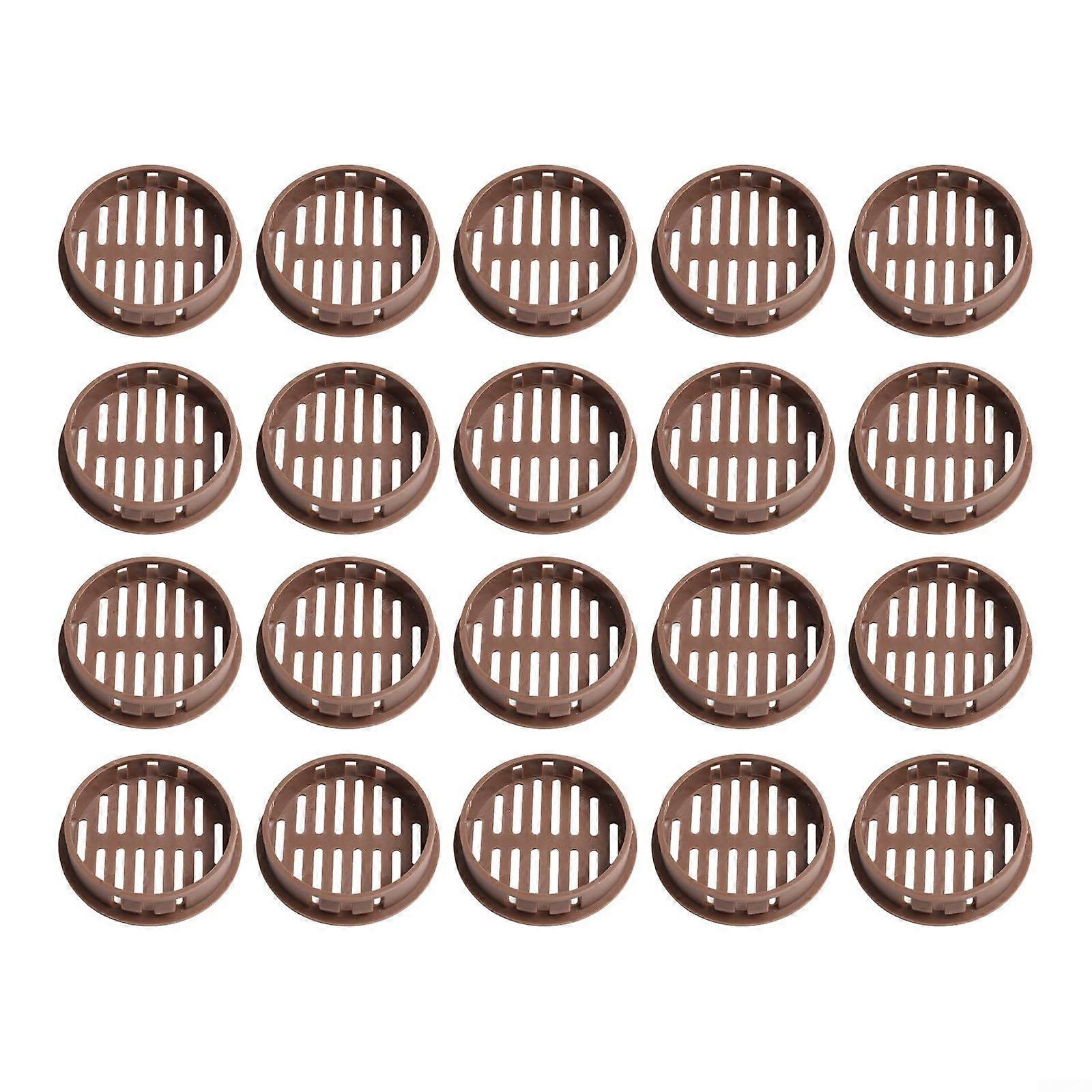 20 Pack Round Vent Covers Plastic for Cabinet, Kitchen, Bathroom, Wardrobe Air Circulation (Brown)