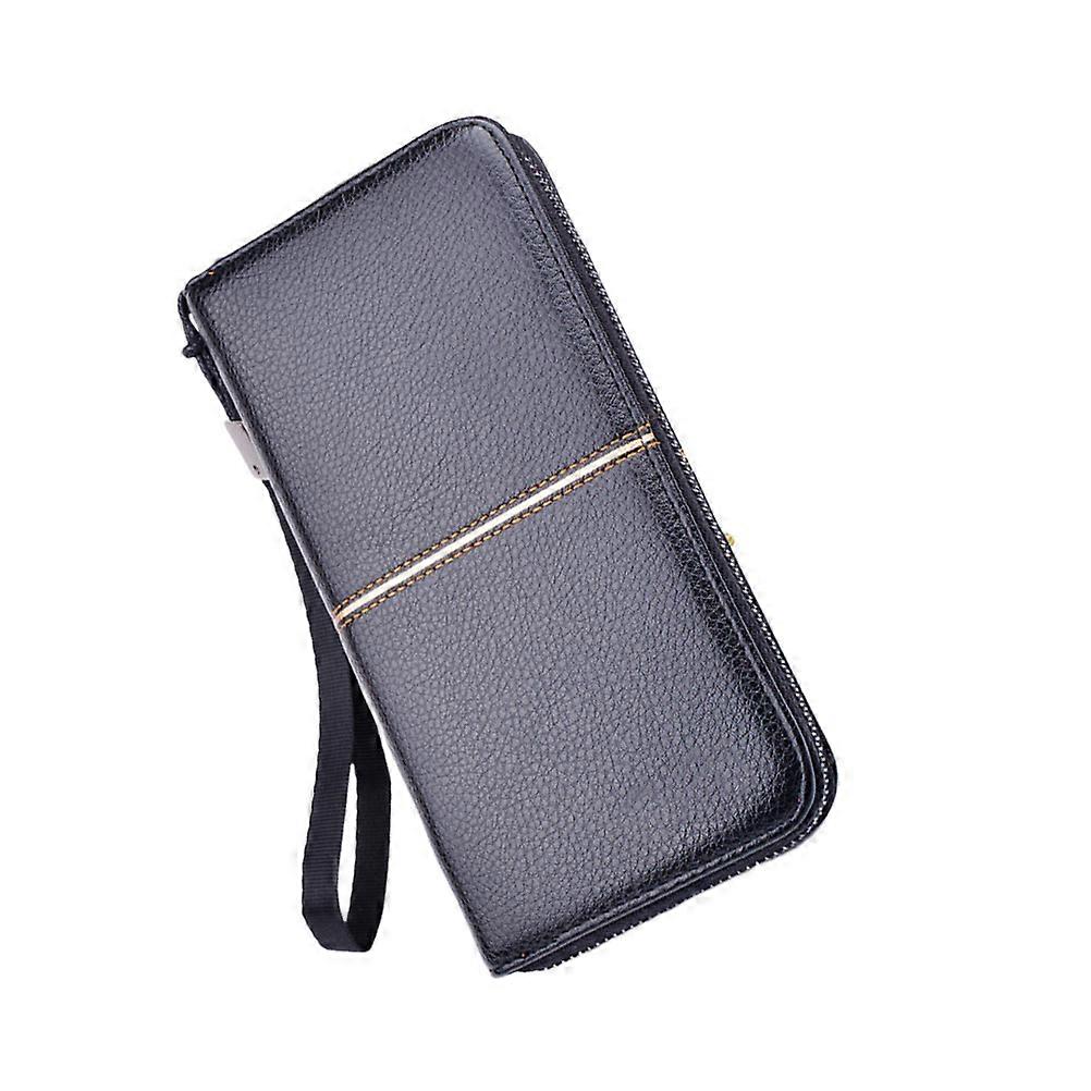 Mens Zip Wallet Black Pu Leather Long Wallet With Zipper Closure For Shopping Daily Use 20x10cm 1Pack