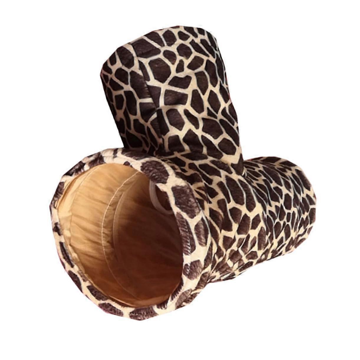 Hamster tunnel for guinea pigs and chinchillas, leopard print pattern to promote activity and combat boredom in small pets.