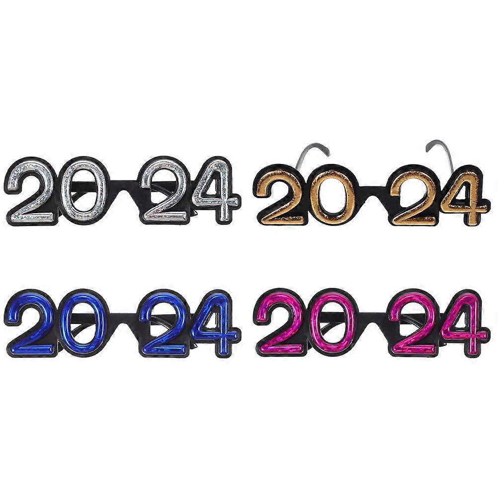 Happy New Year Glasses Novelty Eyewear Silver Color 20.5X13.5X6CM Stage Performances 4 Pairs