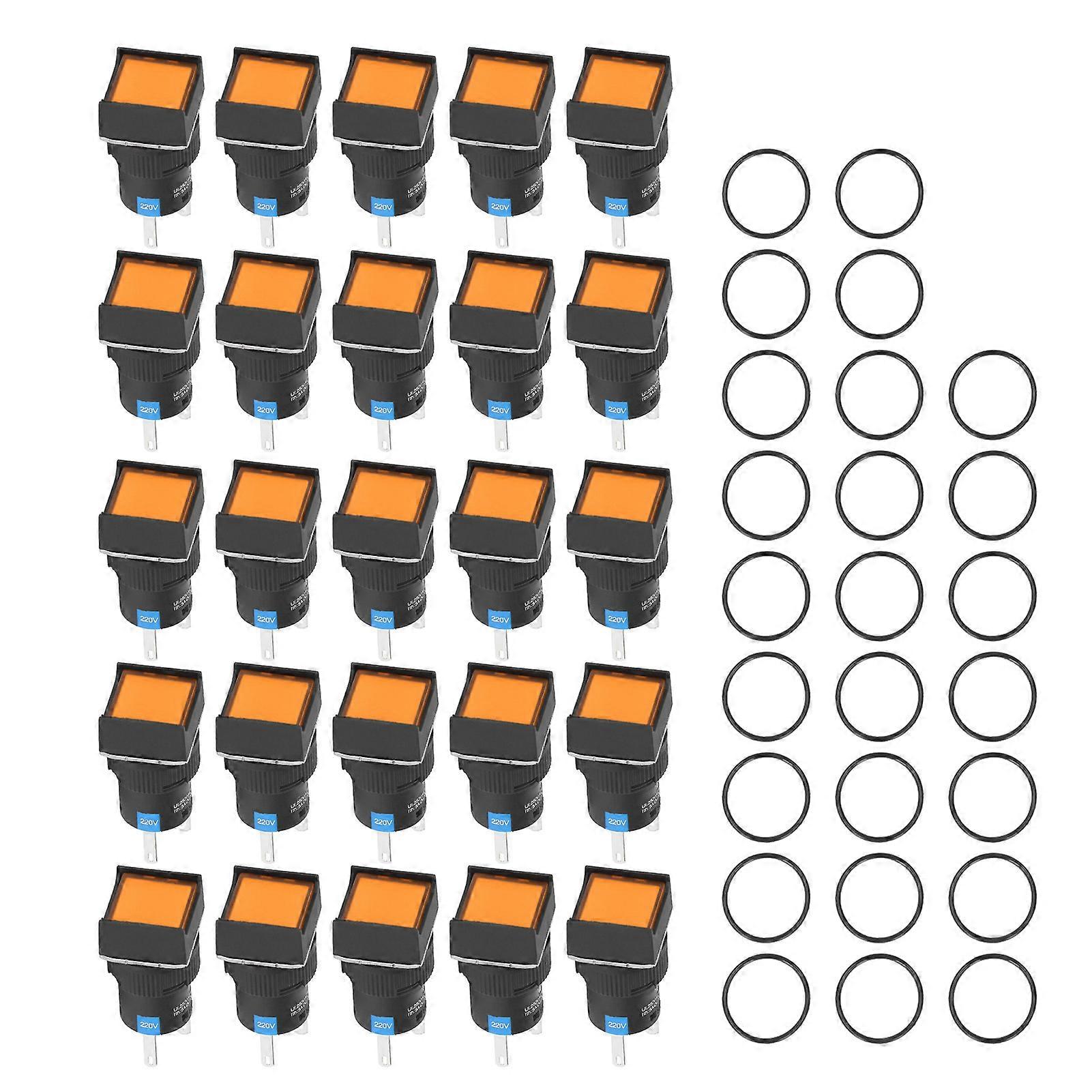 25PCS Push Button Switch Small Self Locking Square Power Switches with Light 16mm 220V 5A