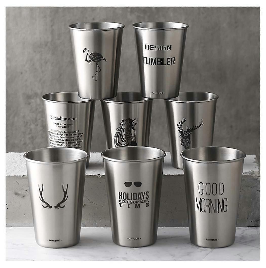 不锈钢啤酒杯/饮水杯，防溢办公室咖啡杯，家居派对餐具，8件套（350毫升 x 8件）