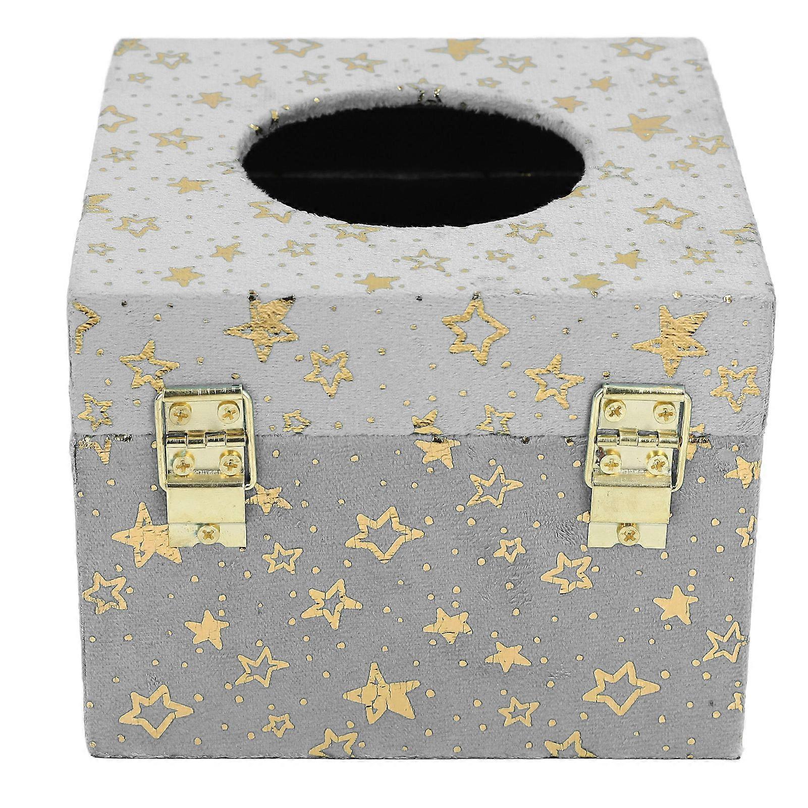 Wooden Tissue Storage Box Star Patterns Lint Fabric Decorative Towel Napkin Container Case for Tabletop Grey