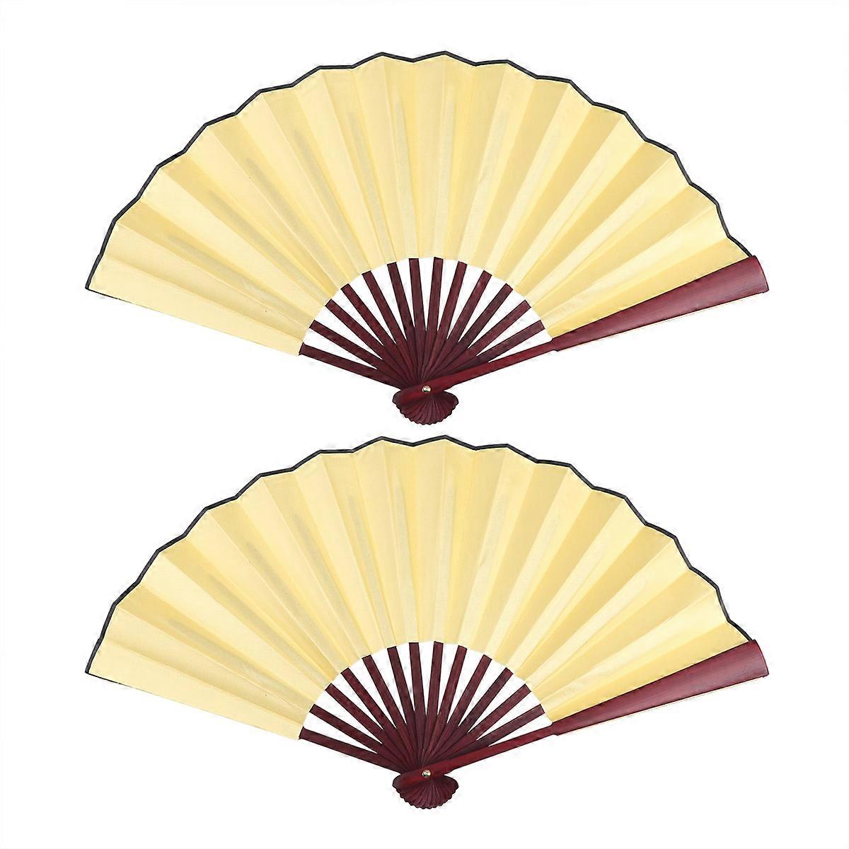 Ventilateurs à main en tissu jaune clair pour le refroidissement Ventilateurs de bricolage vierges pliables et portables 8 pouces