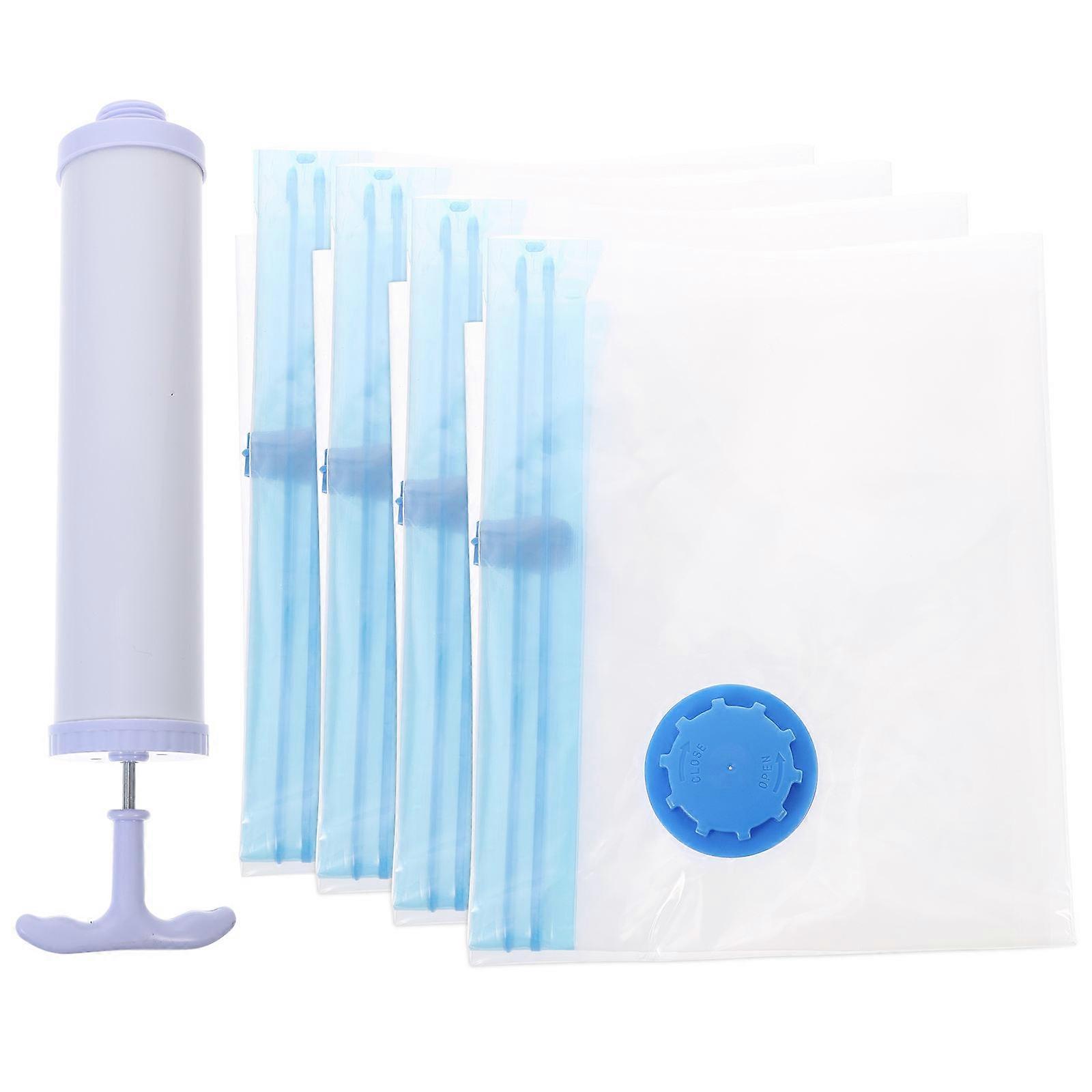5pcs Vacuum Compression Bags with Hand Pump, Space Saving Foldable Storage for Clothes, Bedding, Travel & Home Use – Transparent Reusable Organizer