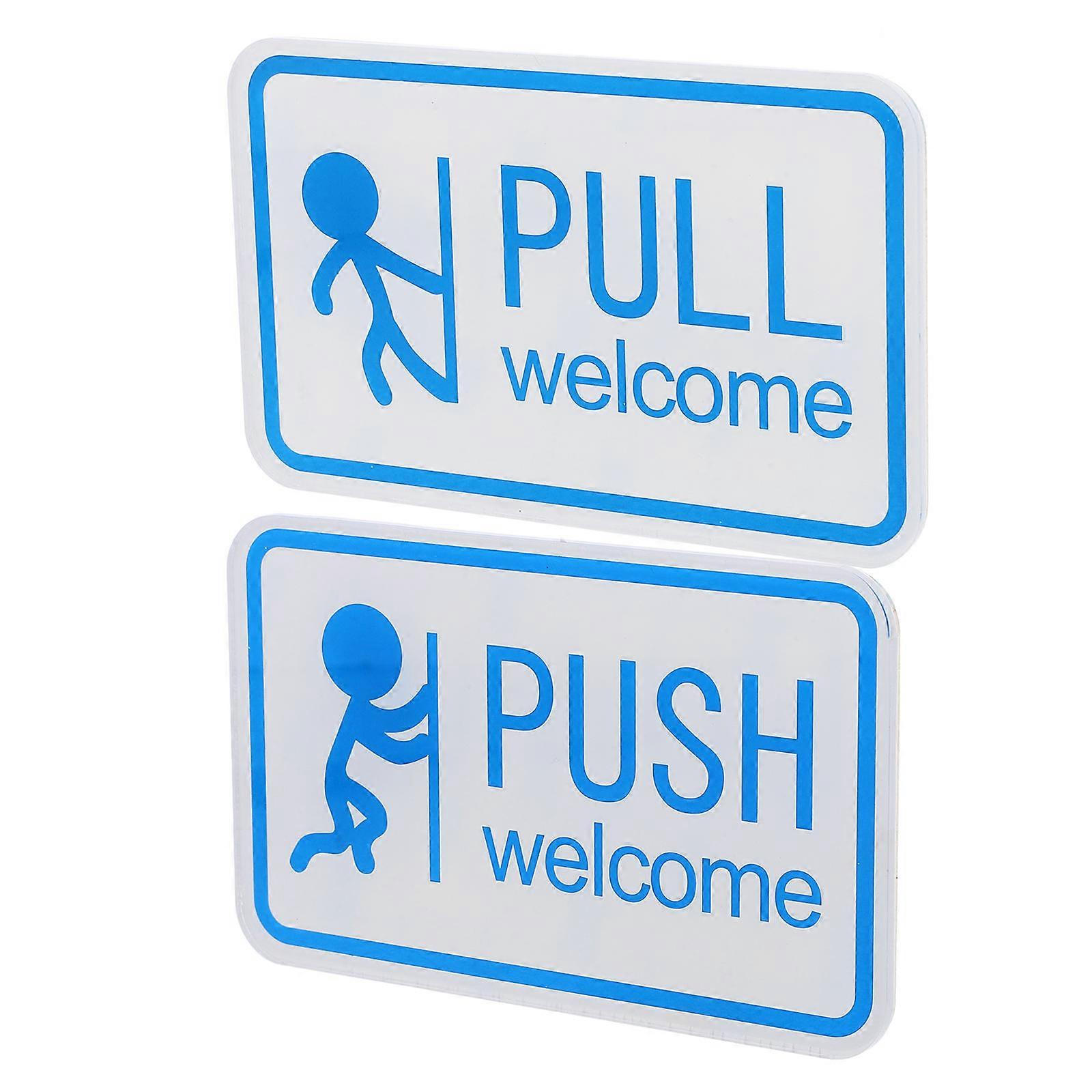 Blue Acrylic Push Pull Door Sign Set for Office and Storefront 2pcs Self Stick Durability Enhanced