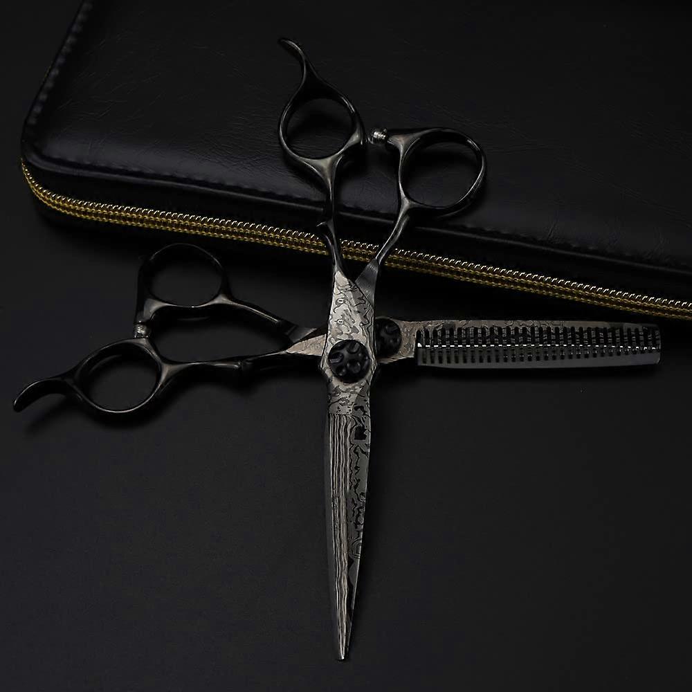 Professional 6inch black Damascus hair cutting scissors (set with case)
