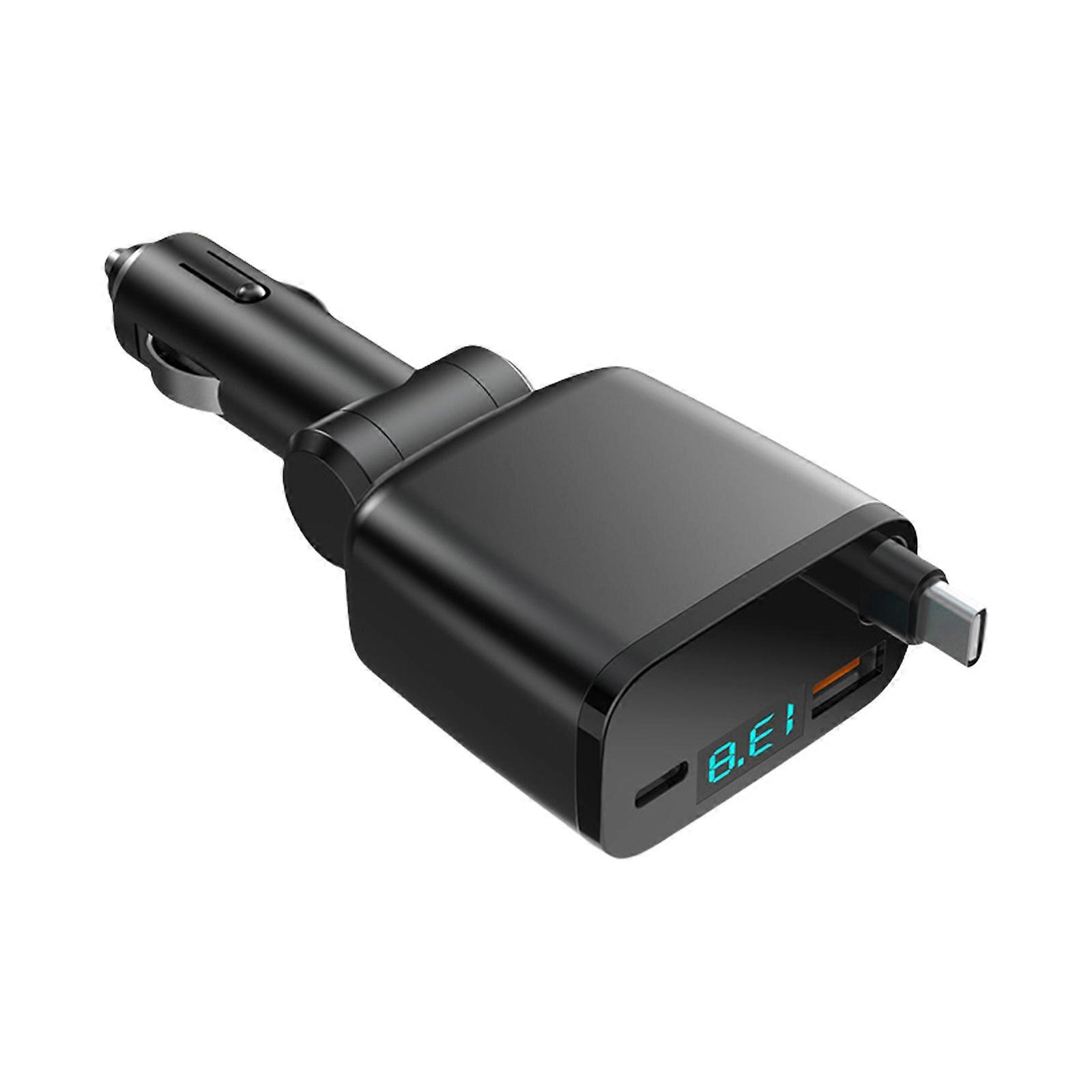 Compact Automotive Charges with Extendable Triple Cable Multiple Interface Vehicle Charges for Simultaneous Device Charging Multicolor