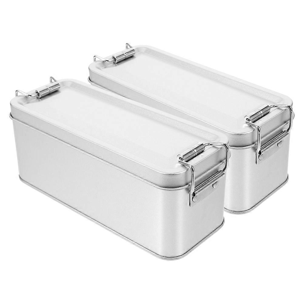 Tin Cans With Lids Rectangular Tinplate Box With Buckle Friends Family Versatile Storage Giftready Packaging 6.09X2.36X2.36IN 2Pcs