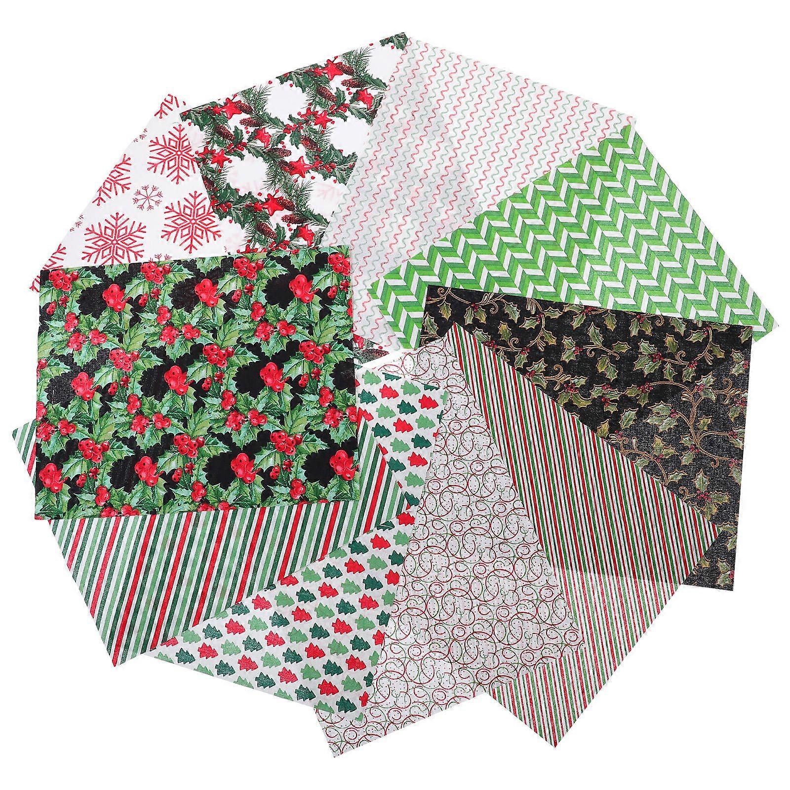 Festival Atmosphere Christmas Cloth Sheet Assorted Synthetic Cotton Fiber Rectangular Style For Hair Bows Headbands Making 10Pcs