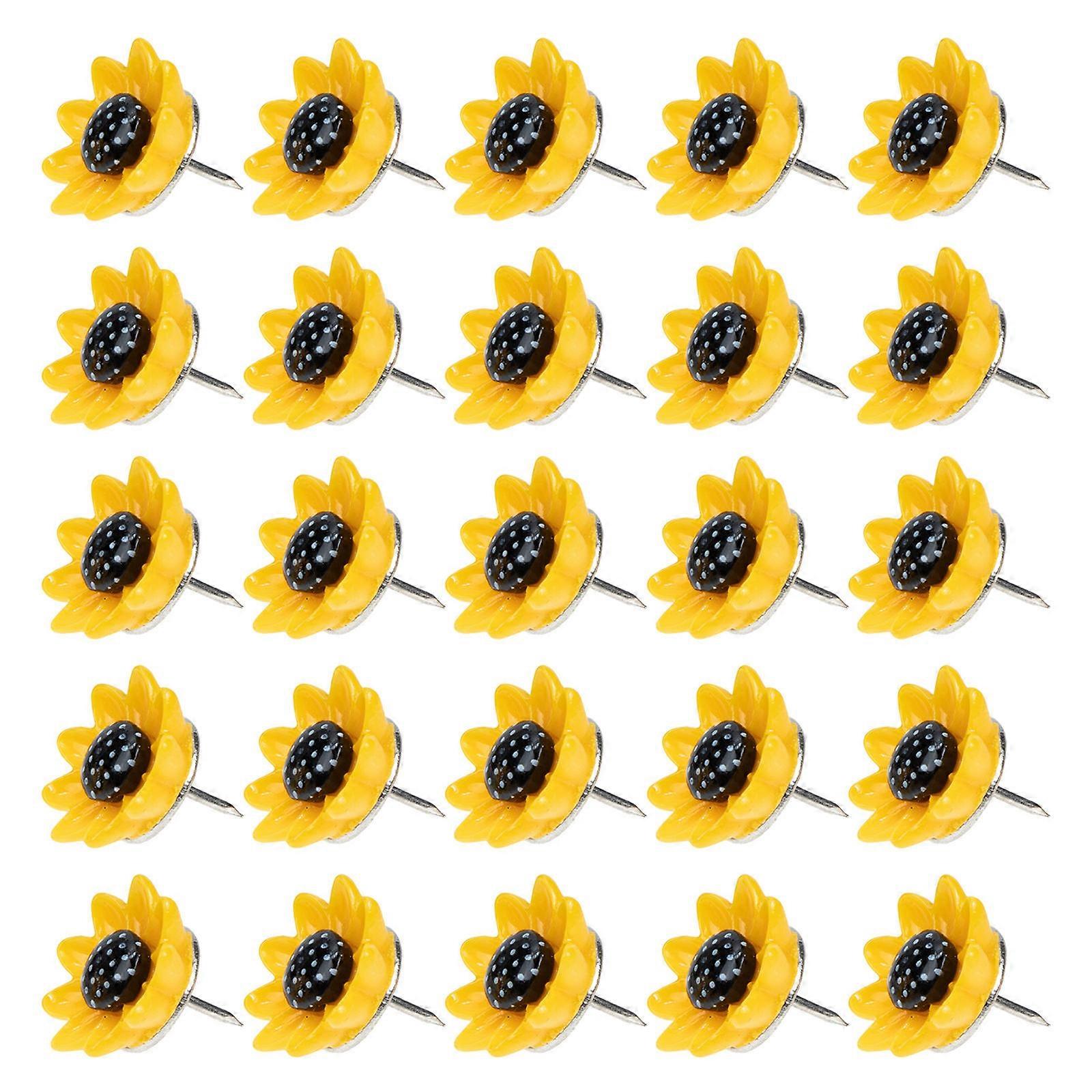 50pcs Yellow Sunflower Push Pins Alloy Decorative Tacks for Office Bulletin Boards and Crafts