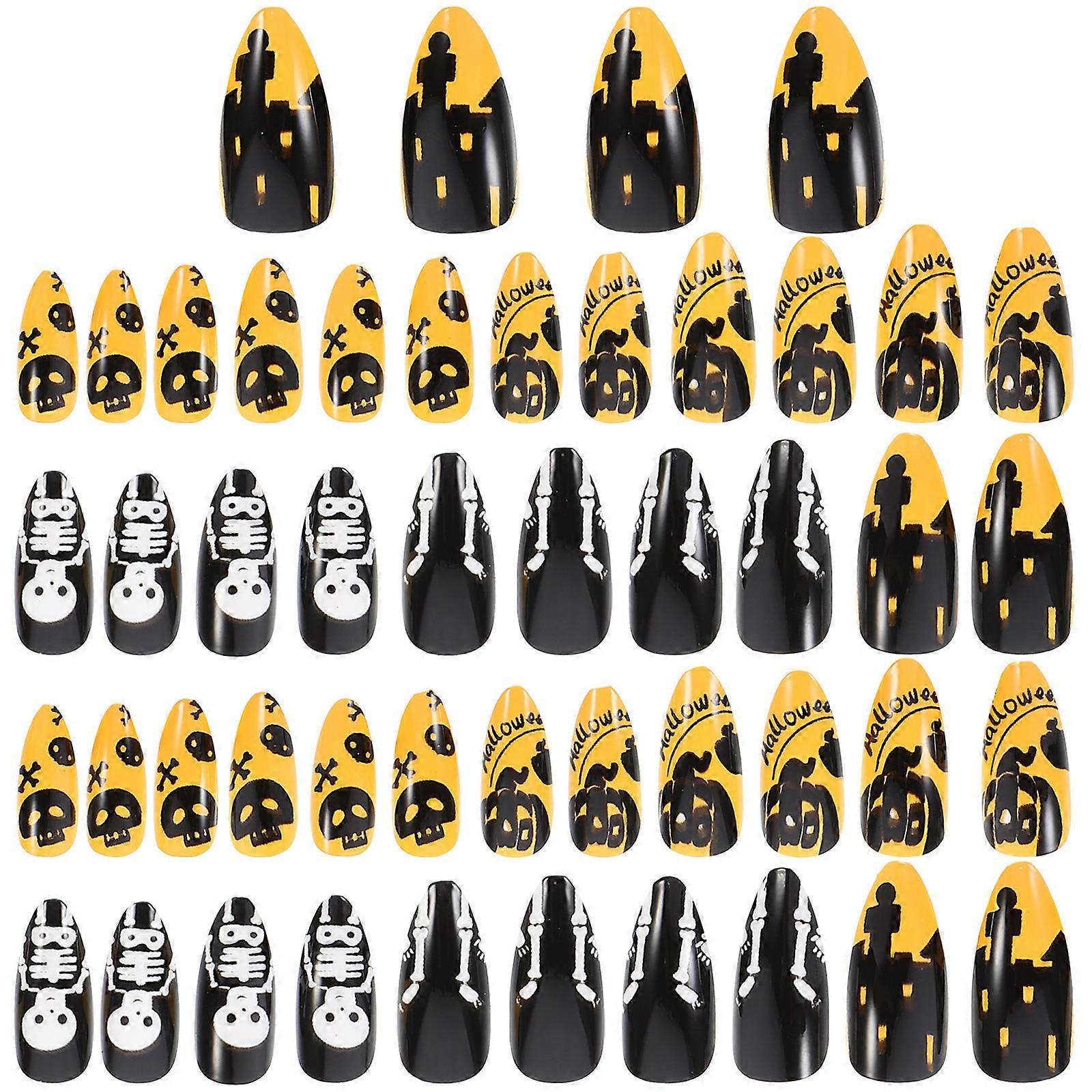 48Pcs Women Halloween Artificial Nails For Home Use Various Shapes Nail Art Costume Accessory