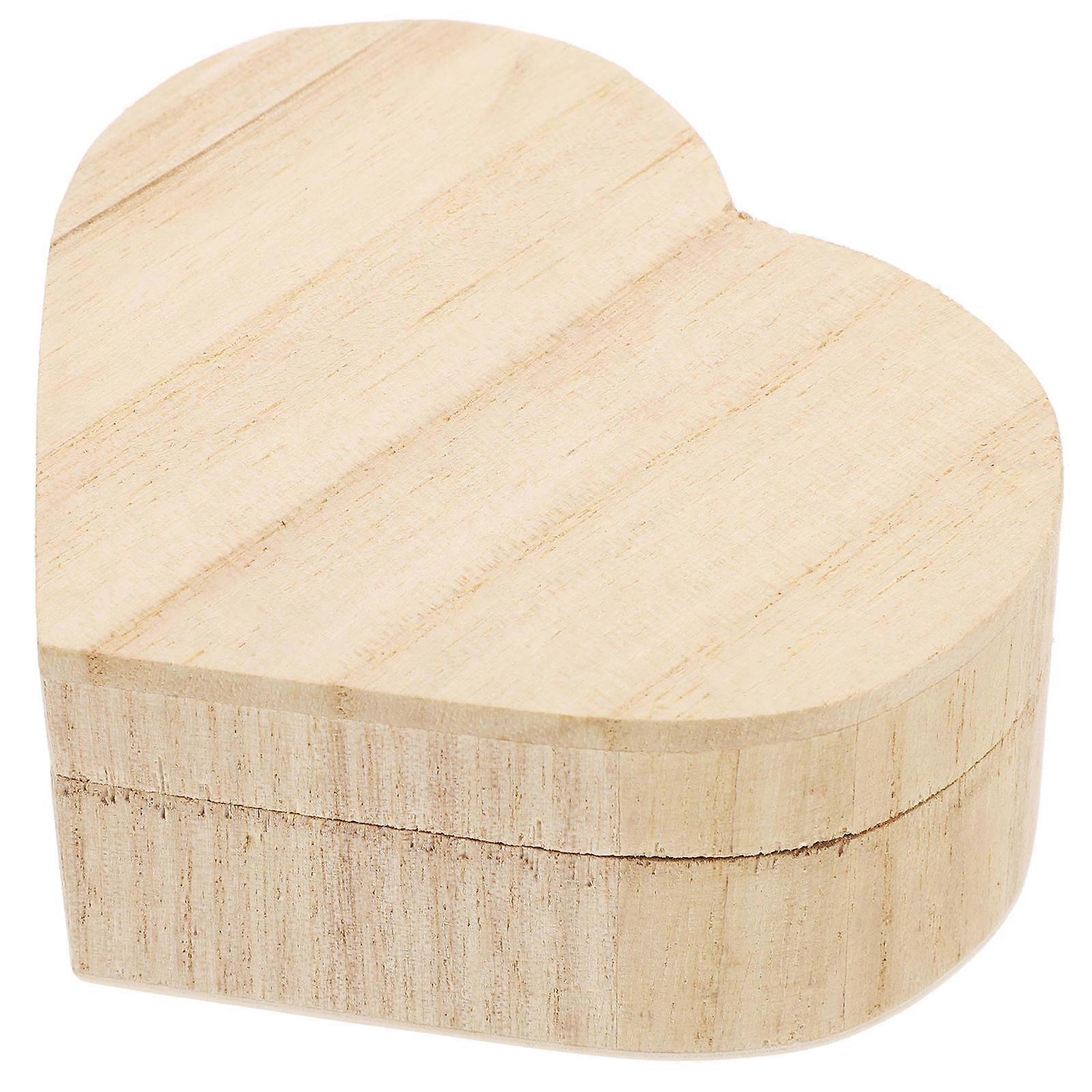 Heart Shaped Wooden Jewelry Box with Magnetic Lid for Home Light Yellow Small Portable Storage