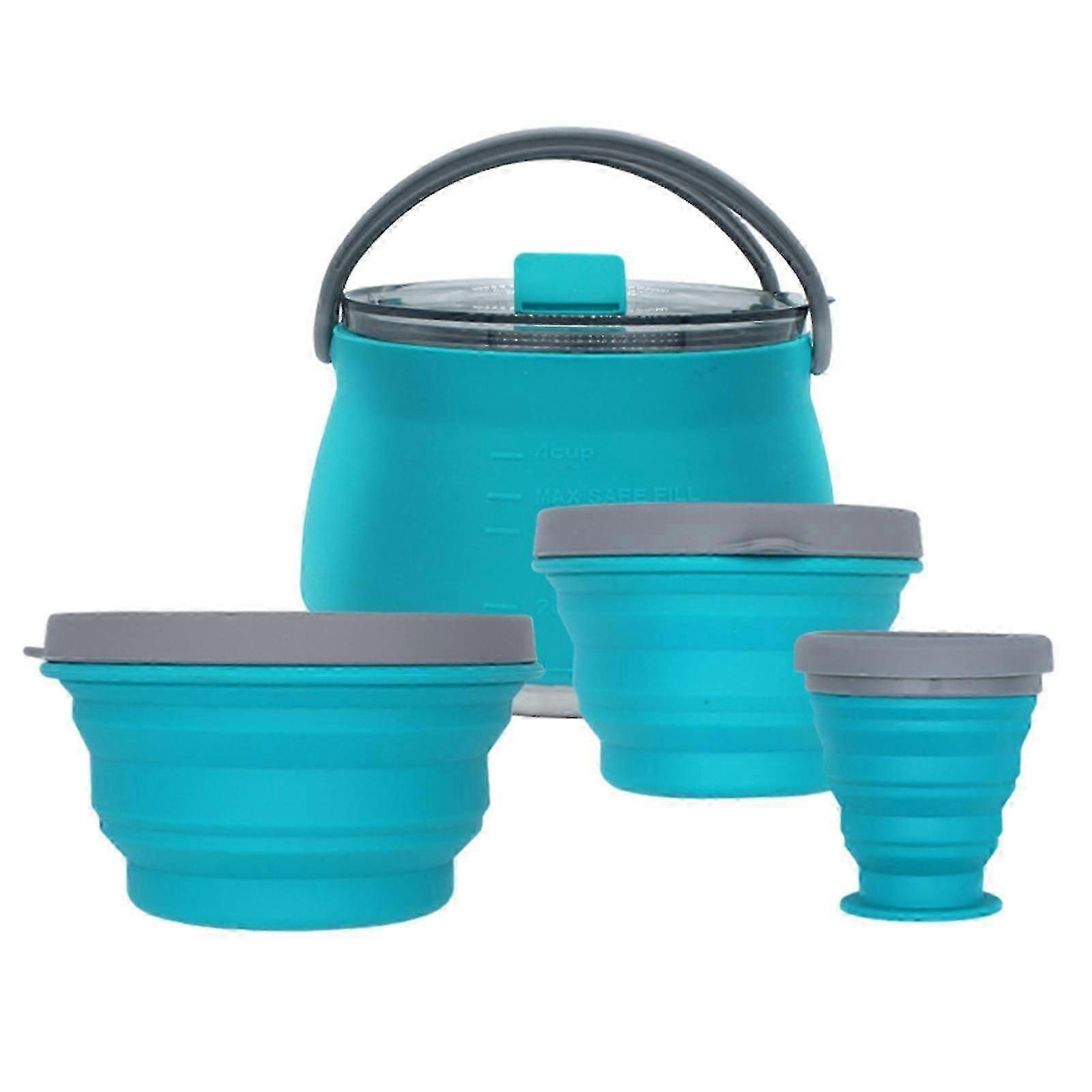 4 Pieces Folding Outdoor Cookware Camping Set Blue