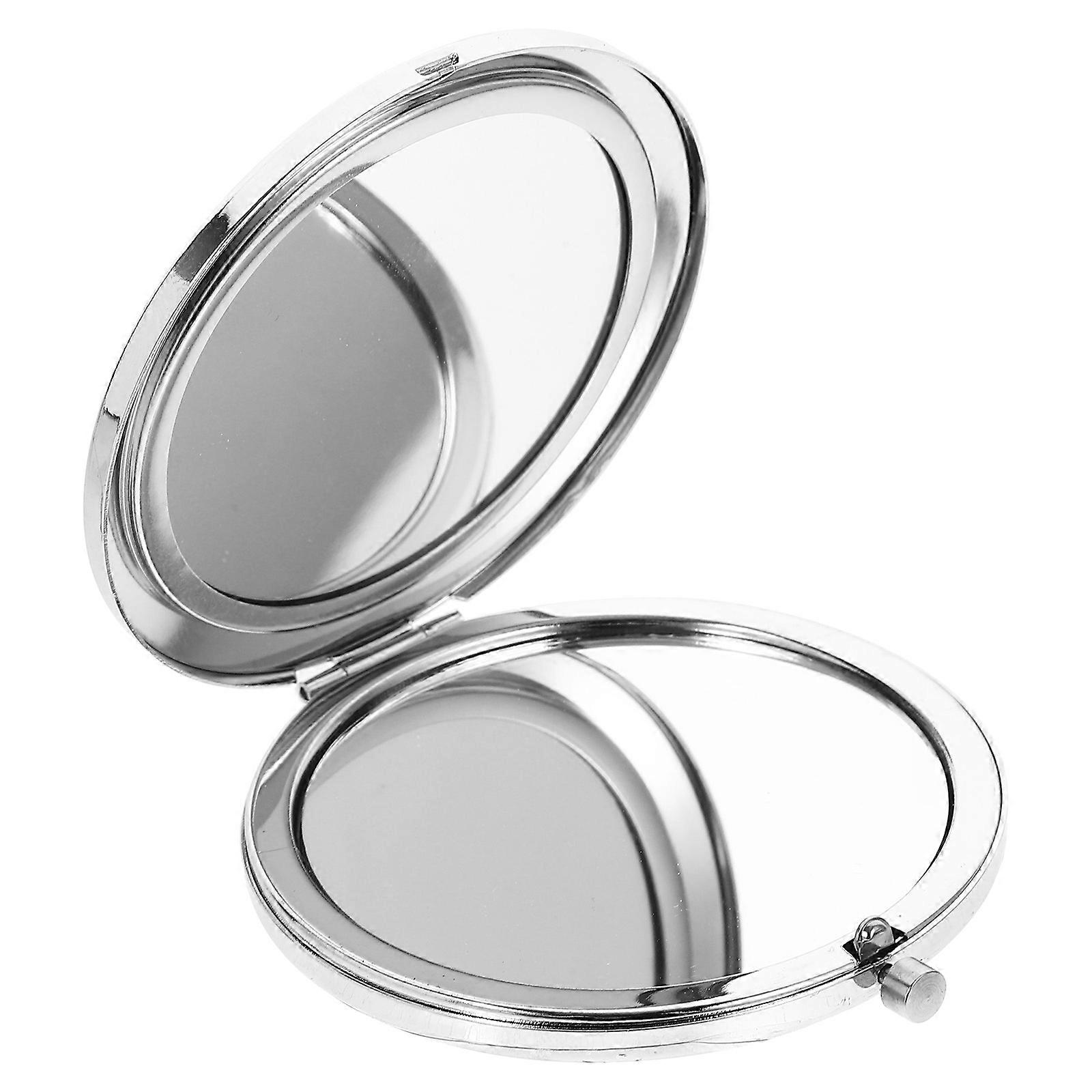 Magnifying Compact Cosmetic Mirror Round Handheld Mirror Pocket Makeup Mirror Travel Mini (Silver)