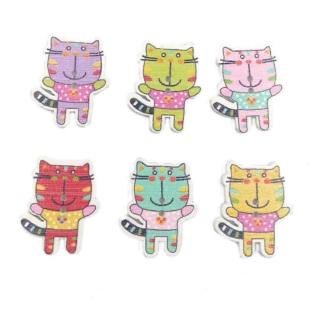Cute Cartoon Hug Cat Design Wooden Buttons for DIY Sewing Projects Assorted Color 2 Holes