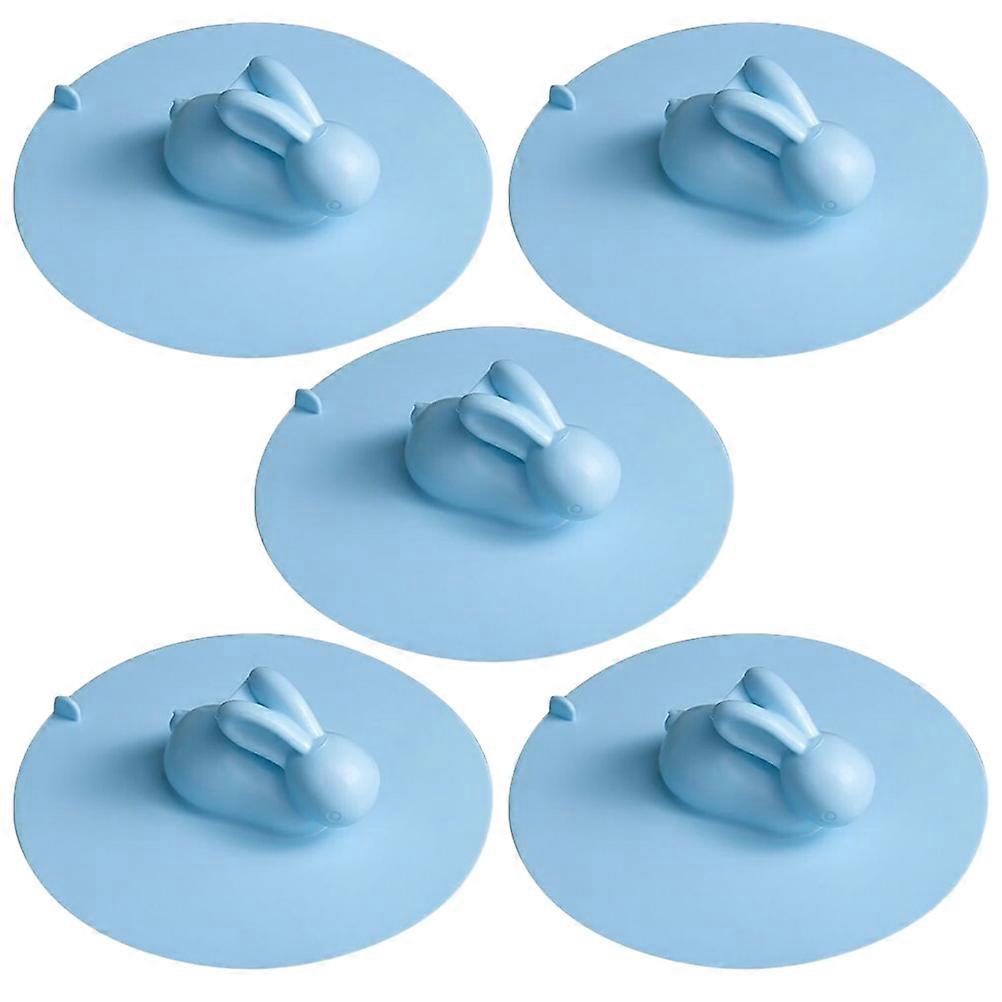 Bathroom Sink Drain Strainer Hair Catcher Rabbit Shape Silicone Plug for Kitchen Use S Size Blue 5Pcs