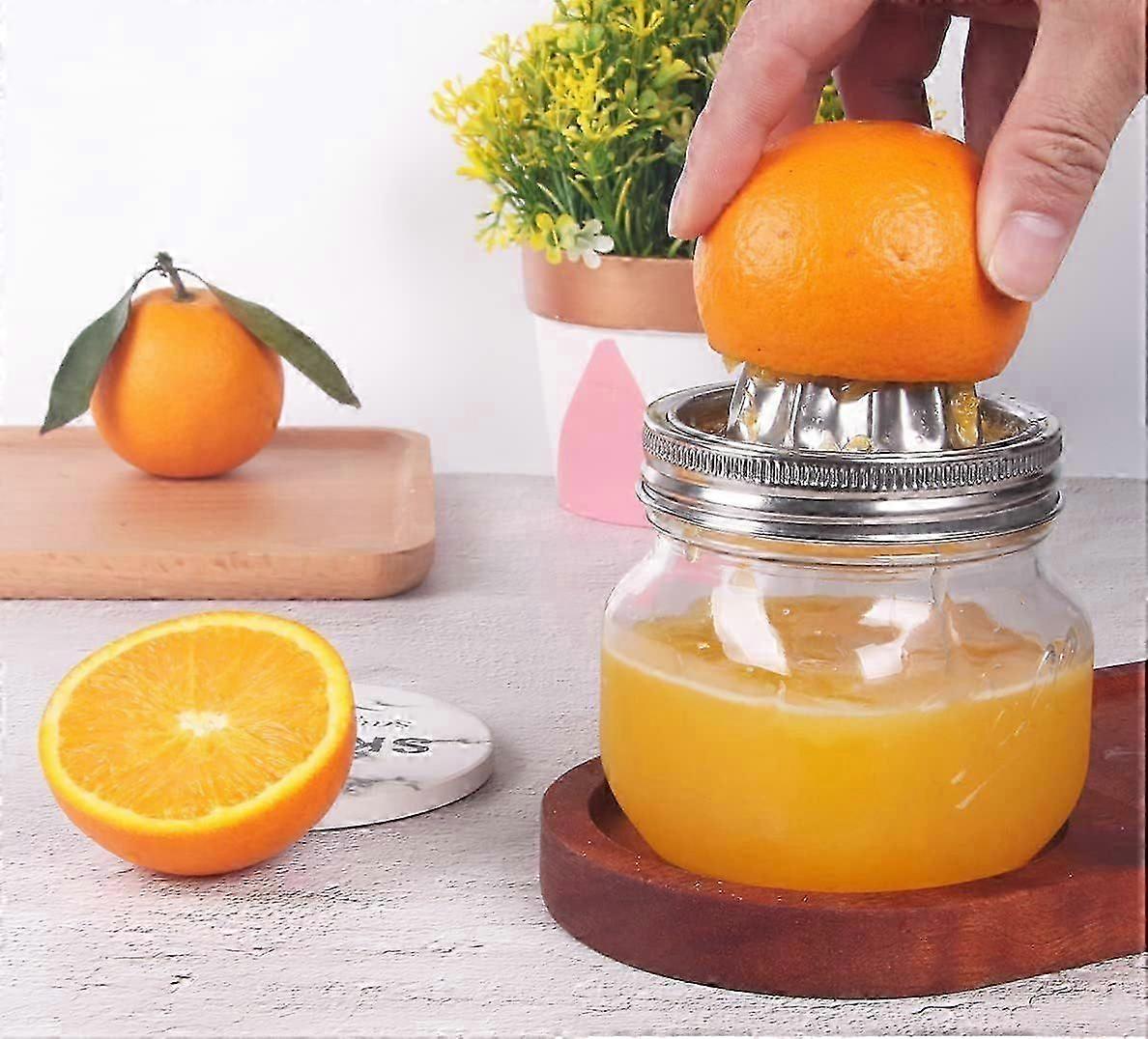 HENRYDA Coperchio Spremiagrumi In Acciaio Inox Per Barattoli In Vetro Bocca Larga, 2 Pezzi, Spremiagrumi Manuale Per Limoni E Arance, Adatto A Vasetti Da 226g E 453g - 3