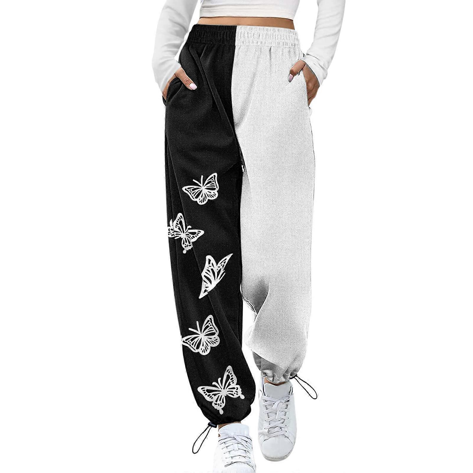 Women's Jogging Bottoms Loose Fit Lounge Trousers Colour Block Sports Trousers