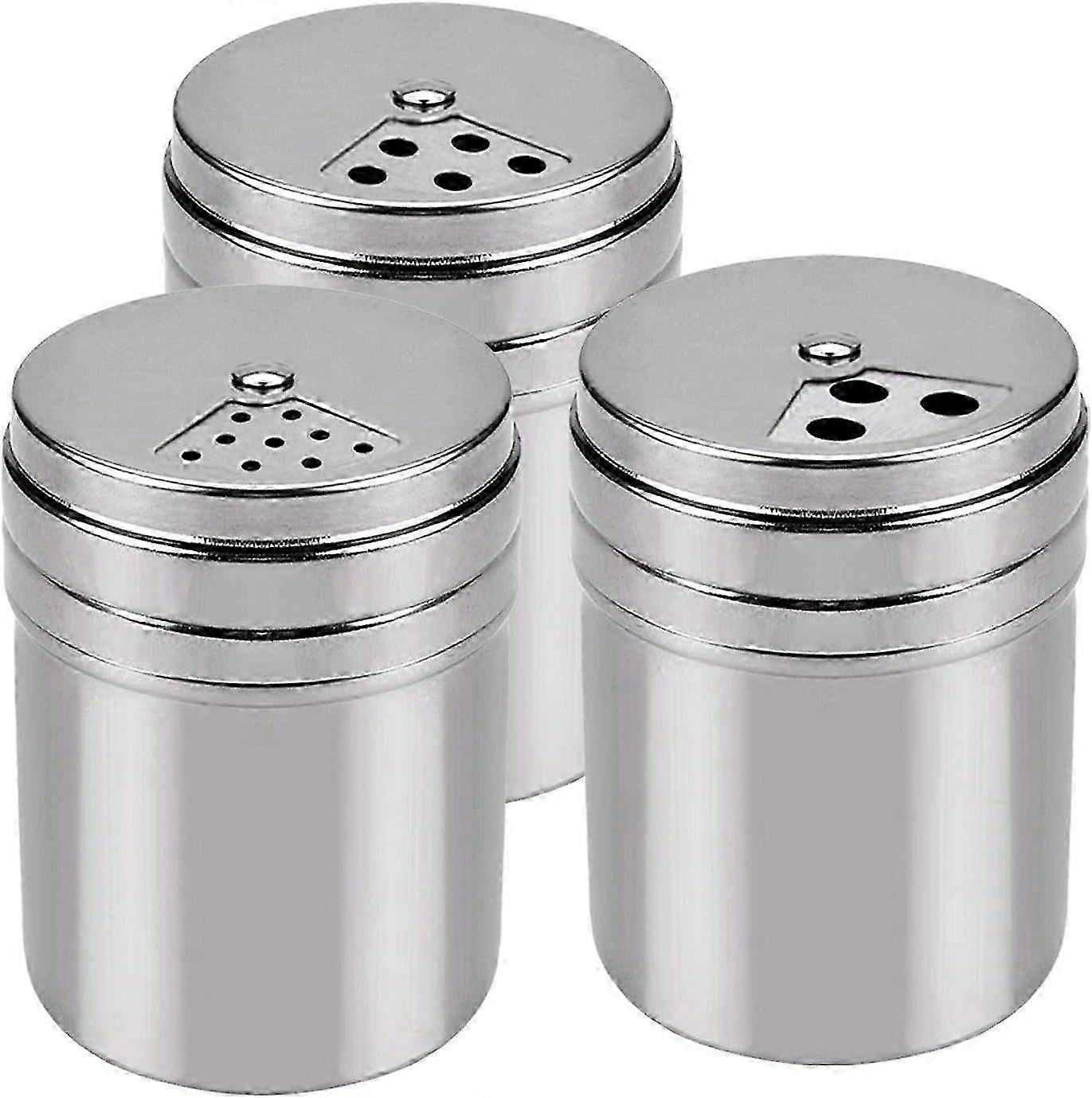 3-Piece Stainless Steel Salt and Pepper Shaker Set in 3 Sizes - Stylish Kitchen Condiment Holders for Table and Cooking