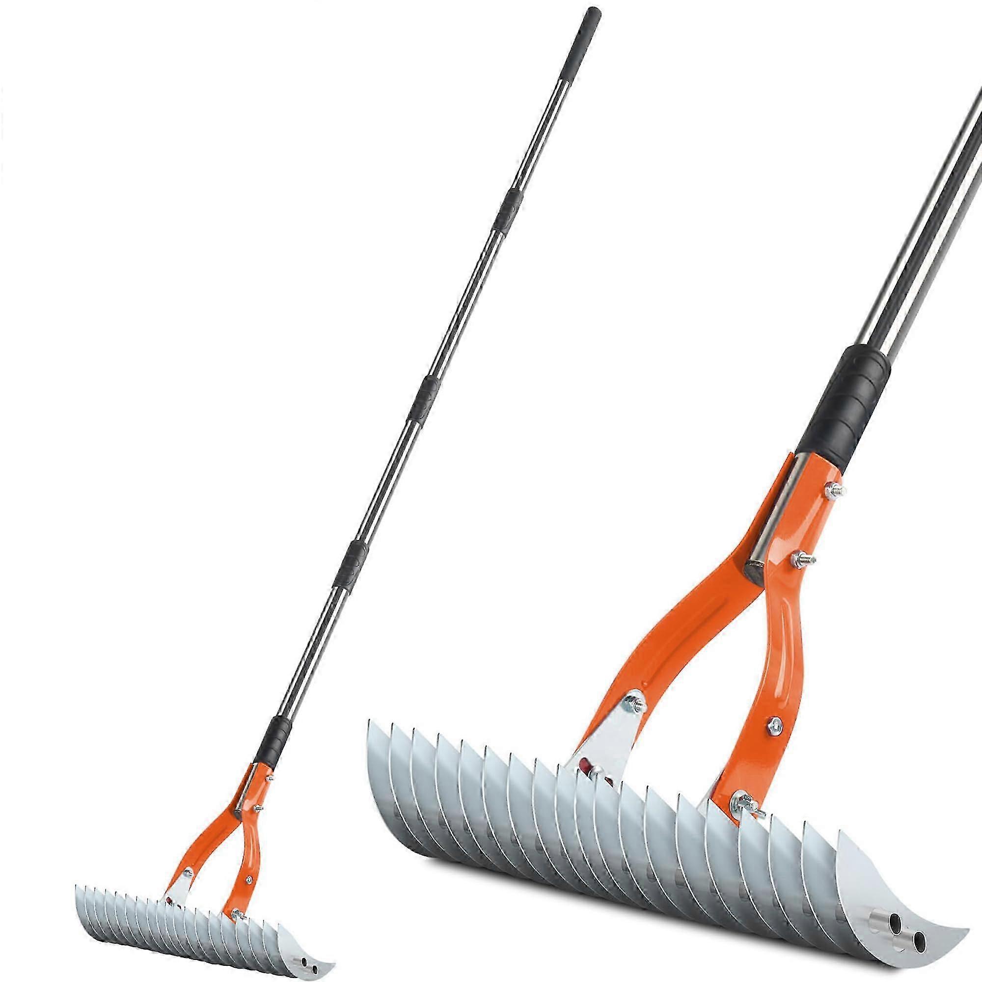 Lawn Thatch Rake, 15' Wide Dead Grass Remover, Manual Scarifying Dethatcher Rake with Adjustable Handle