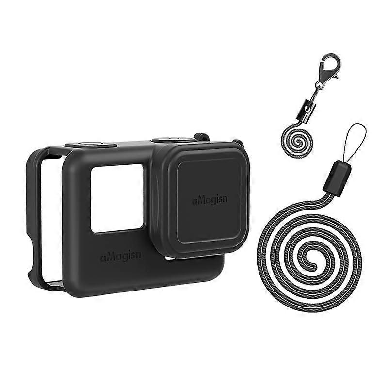 Silicone Case for Insta360 Ace Pro/Ace - Black Protective Camera Case with Lens Cap and Lanyard Compatibility