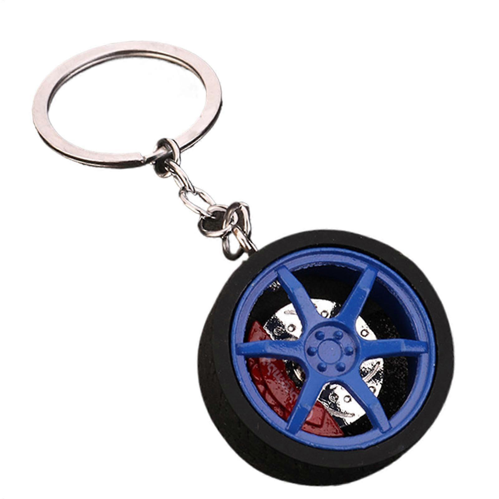 Car Wheel Hub Keychain - Zinc Alloy Car Tire Pendant Keychain for Bags and Mobile Phones - Blue Car Rim Key Chain