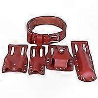 Heavy Duty 5-in-1 Tool Belt with Hammer Holder, Level Pouch, Wrench Loop, and Leather Scaffold for Professional Use, Brown