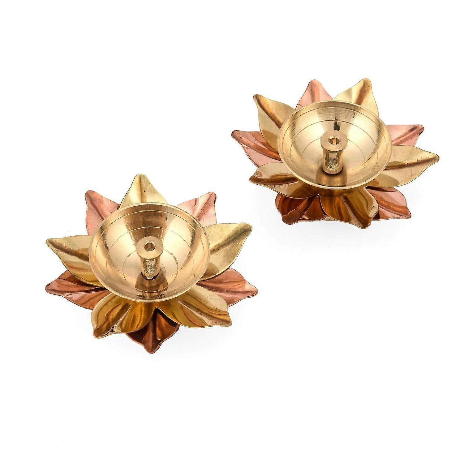 Brass Diya Lamp Lotus Shape -Decorative Akhand Deepak for Pooja - Set of 2
