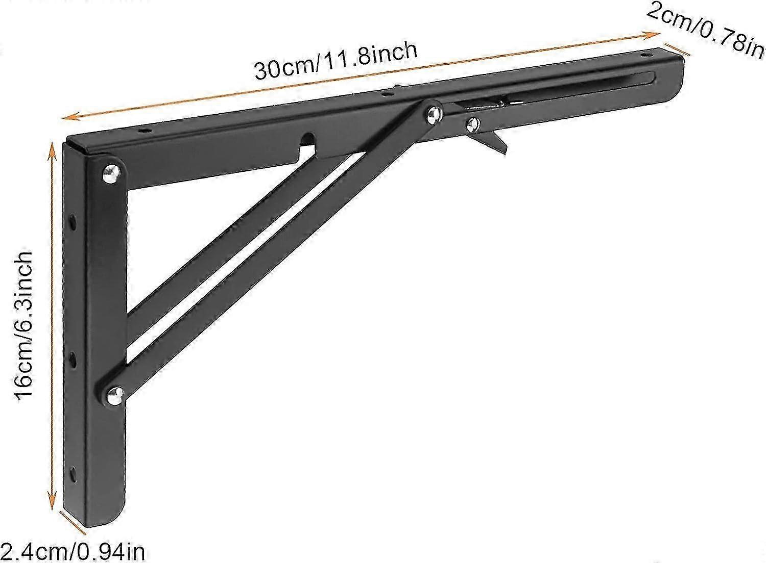 2PCS 300MM Folding Bracket, Folding Shelf Support, Black Stainless Steel Folding Wall Shelf, Folding Table Console Support - Max Load 60 kg (12 Inch)