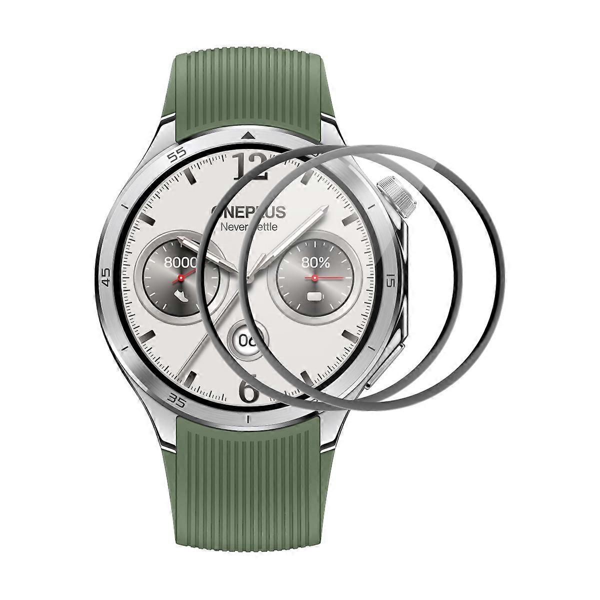 TKdaddy For OnePlus Watch 3 2Pcs スクリーンプロテクター ENKAY HAT PRINCE 3D 曲面 PC + PMMA ウルトラクリアフィルムブラック