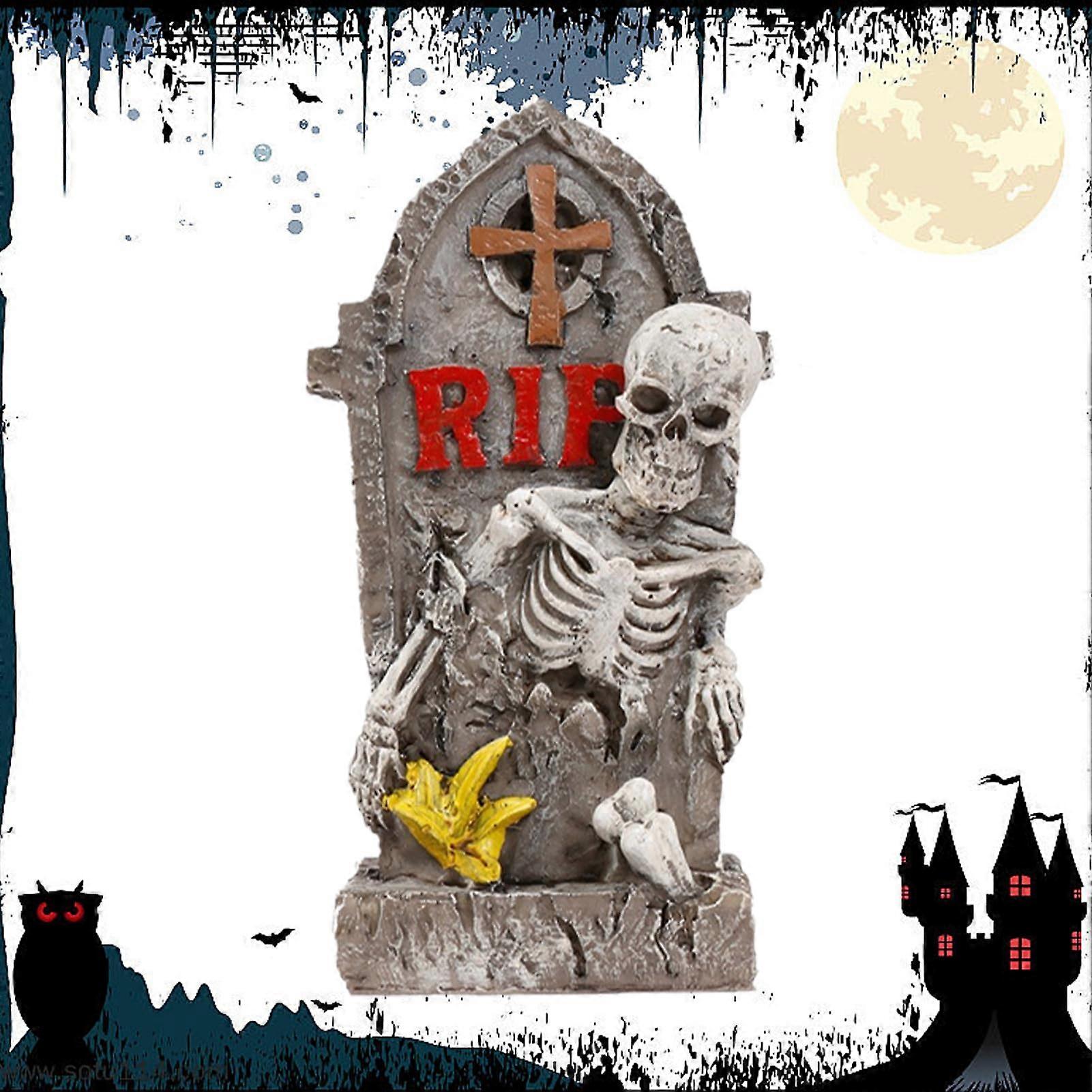 Generique Miniatur-Figur Halloween Graveyard Skeleton Statue Resin Creepy Skull Scene Window Office Library Decor