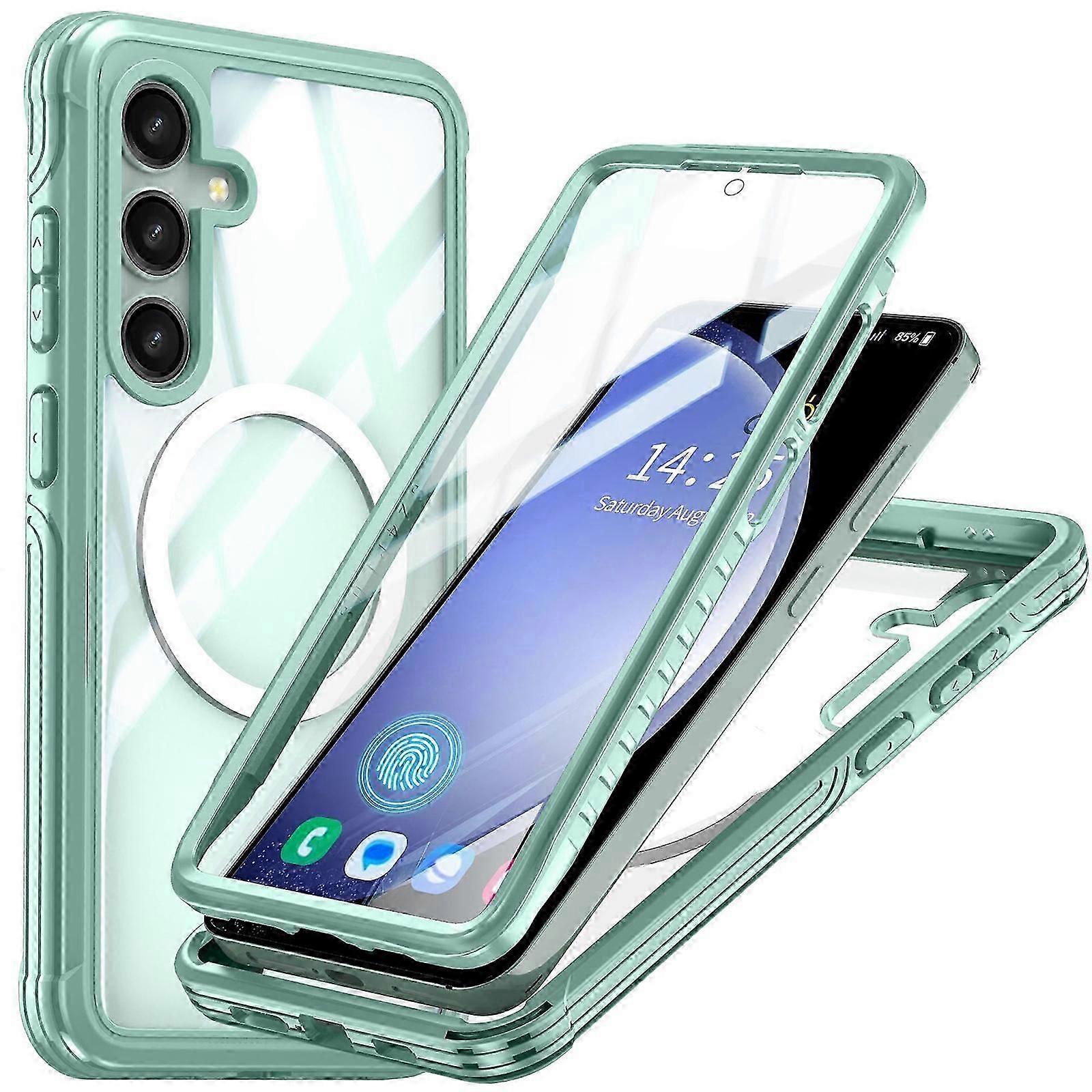 غطاء مغناطيسي شفاف لهاتف سامسونج جالاكسي S24 الترا ، زجاج مقسى شفاف مزدوج الجوانب مقاوم للصدمات مع غطاء حماية للكاميرا