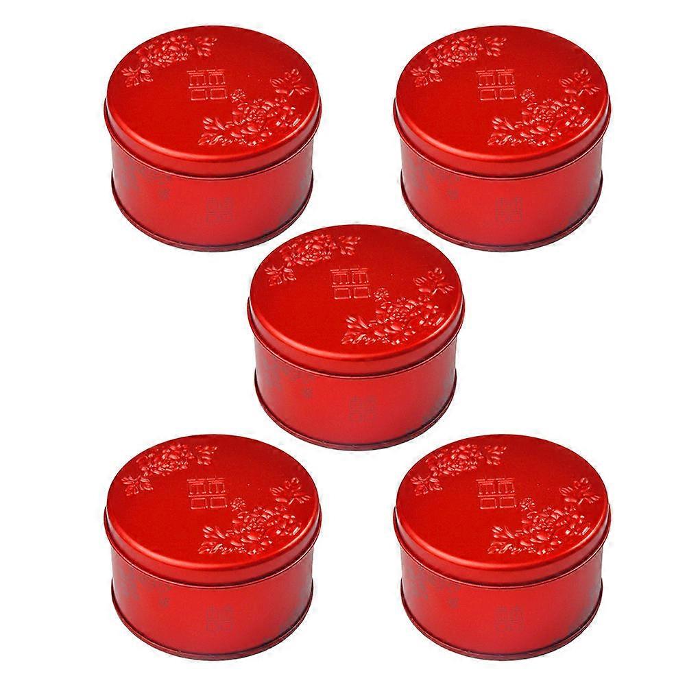 5Pcs Decorative Candy Favor Boxes For Bridal Showers 7.5X7.5CM Red Round Cylinder Gift Wrapping Design