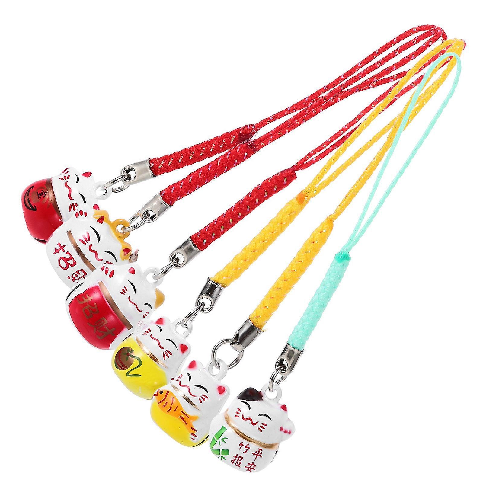 Decorative Keyring Adorn 6Pcs Assorted Color Cat Shape Keychain Pendant Daily Use Mobile Phone Chain Pendant