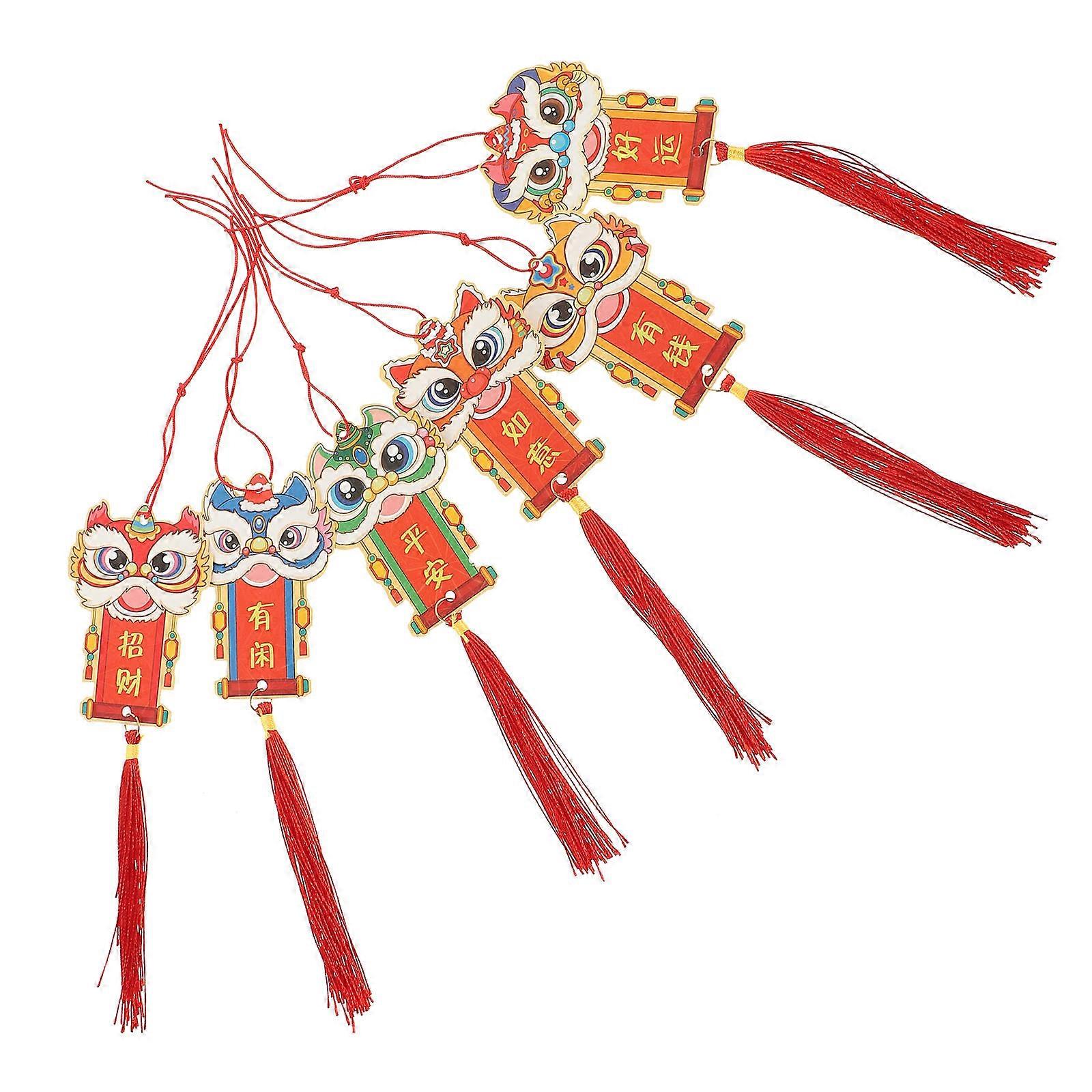 Spring Festival Hanging Ornament 6Pcs Chinese Style Lion Head Shape Decoration For Lunar New Year Multi Color
