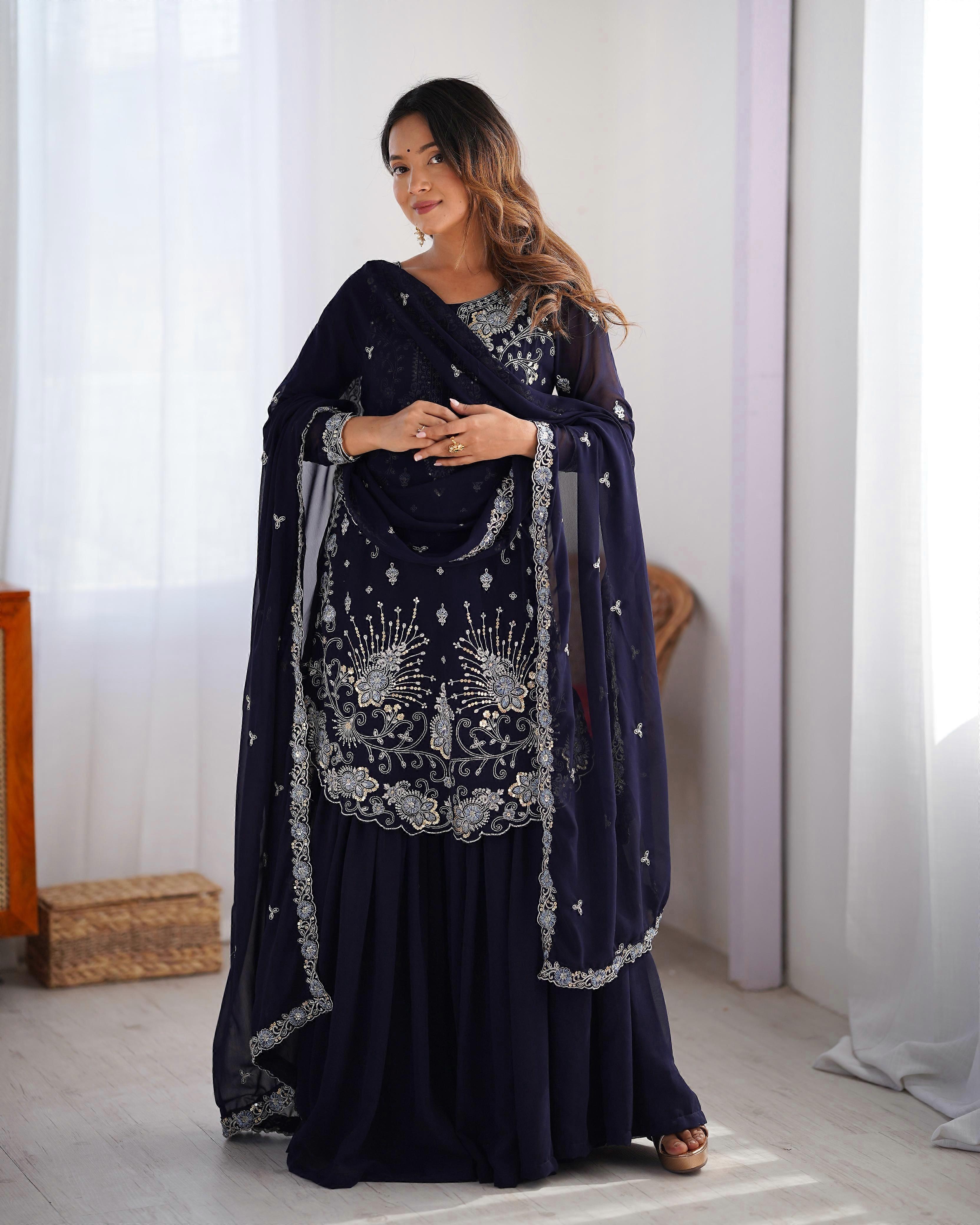 Fab Zone Fancy Top Bottom And Dupatta With Thread & Sequence Work
