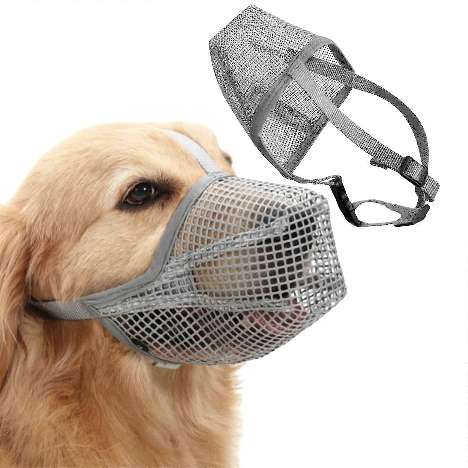 Breathable Dog Muzzle with Strap, Adjustable Mesh Dog Muzzle for Small, Medium, and Large Dogs to Prevent Biting, Chewing, and Barking (Gray, L)