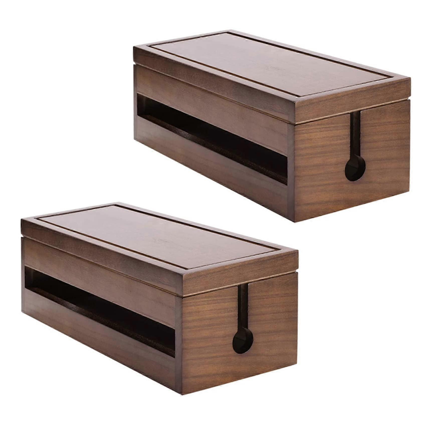 Cable Management Box - 2 Pack Coffee Color Organizer for Cables, Wires, and Electronics - Durable, Stylish Design