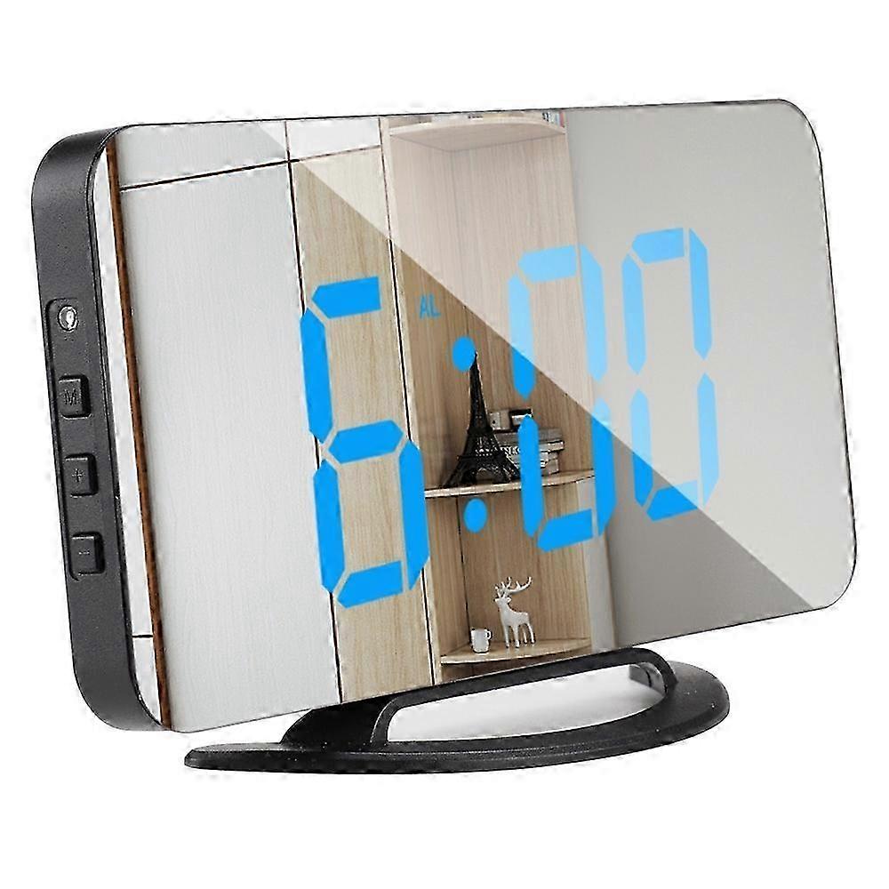 TS-8201 LED mirror digital display table clock desktop makeup mirror automatic photosensitive electronics (black and blue LED display)