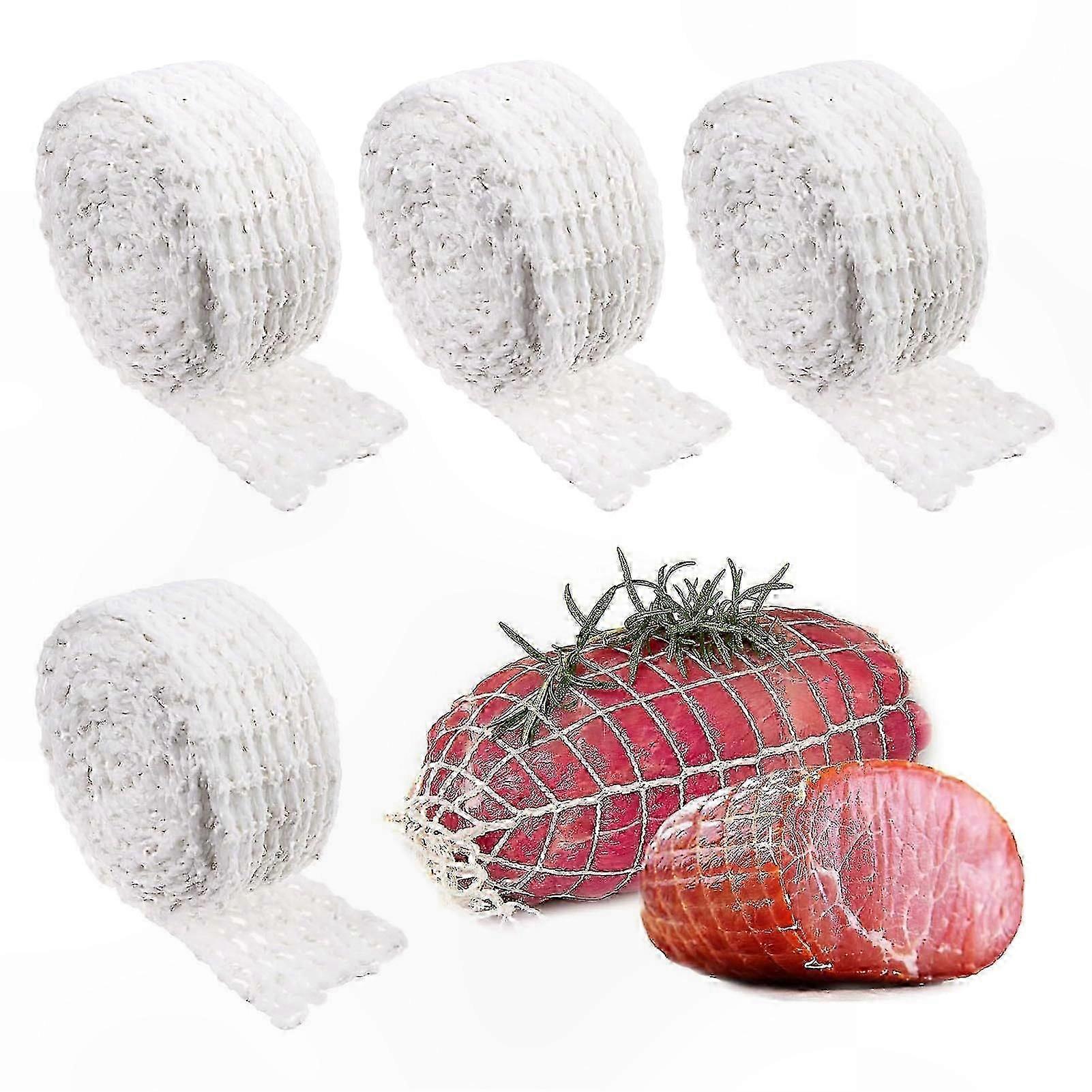 Reusable Elastic Meat Netting for Smoking and Curing - 4 Pack Cotton Wrapping Roll