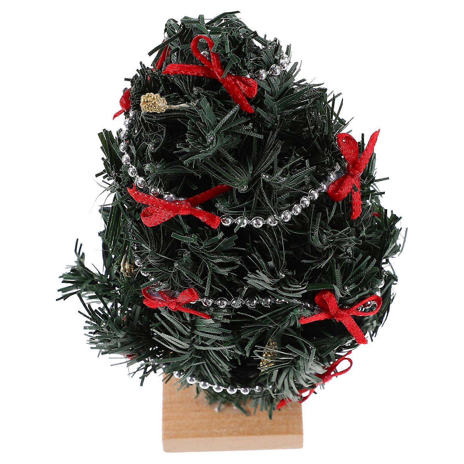 Mini Christmas Tree with Wooden Base for Decor Green Plastic and Wood 7 inch
