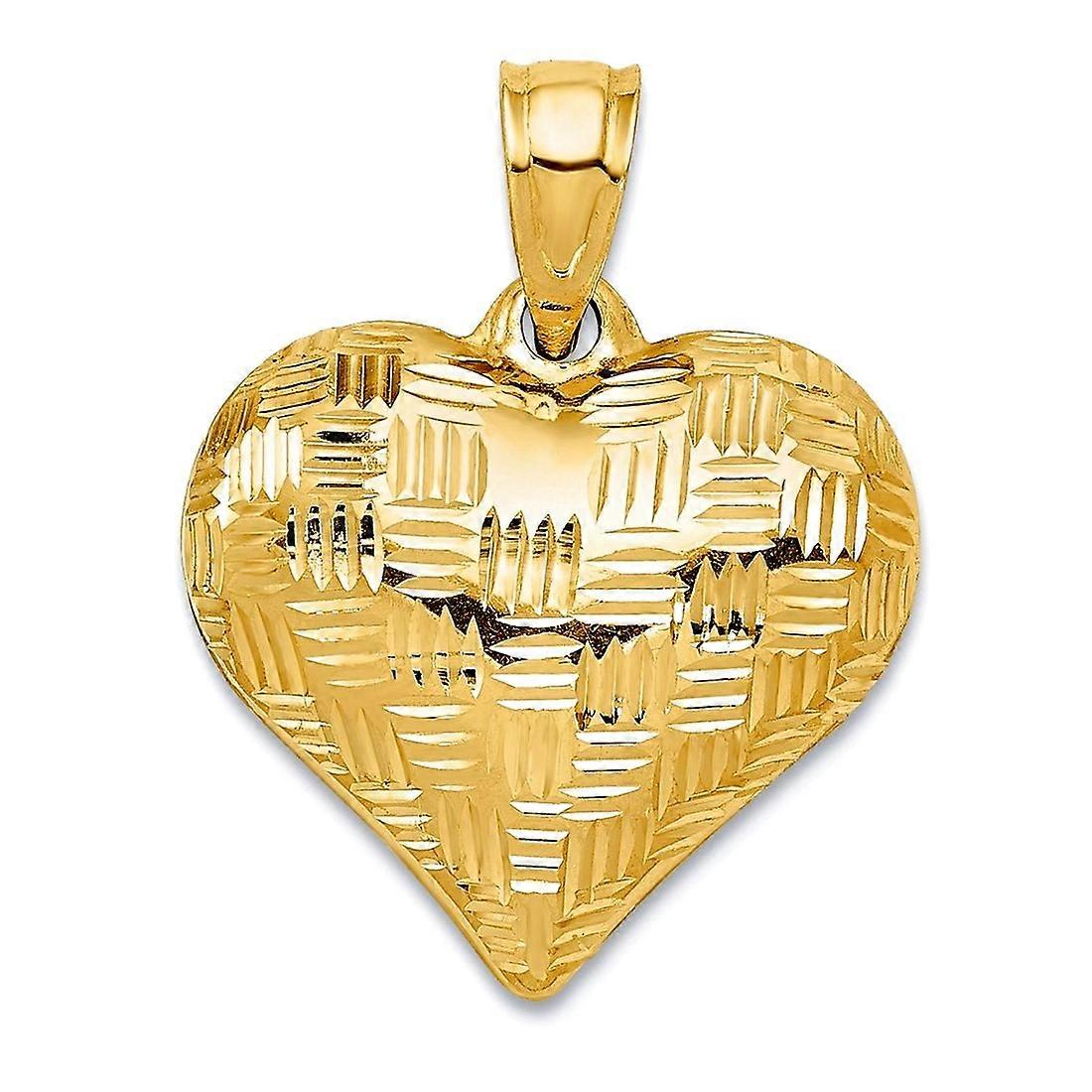 14k Yellow Gold Hollow Polished Patterned Textured Puff Love Heart Pendant Necklace-Pendant for Women